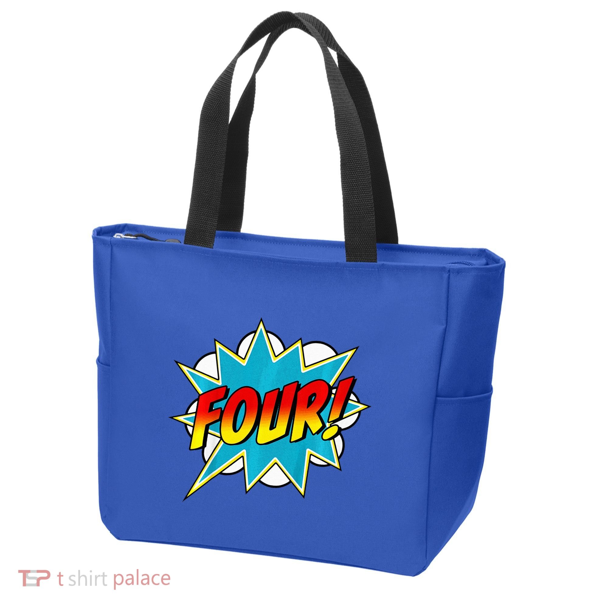 Four! 4th Birthday Superhero 4 Years Old Comic Book Tote Bag