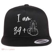 Funny 40th Birthday 39 Plus One Finger Flat Bill Trucker Hat thumb 0
