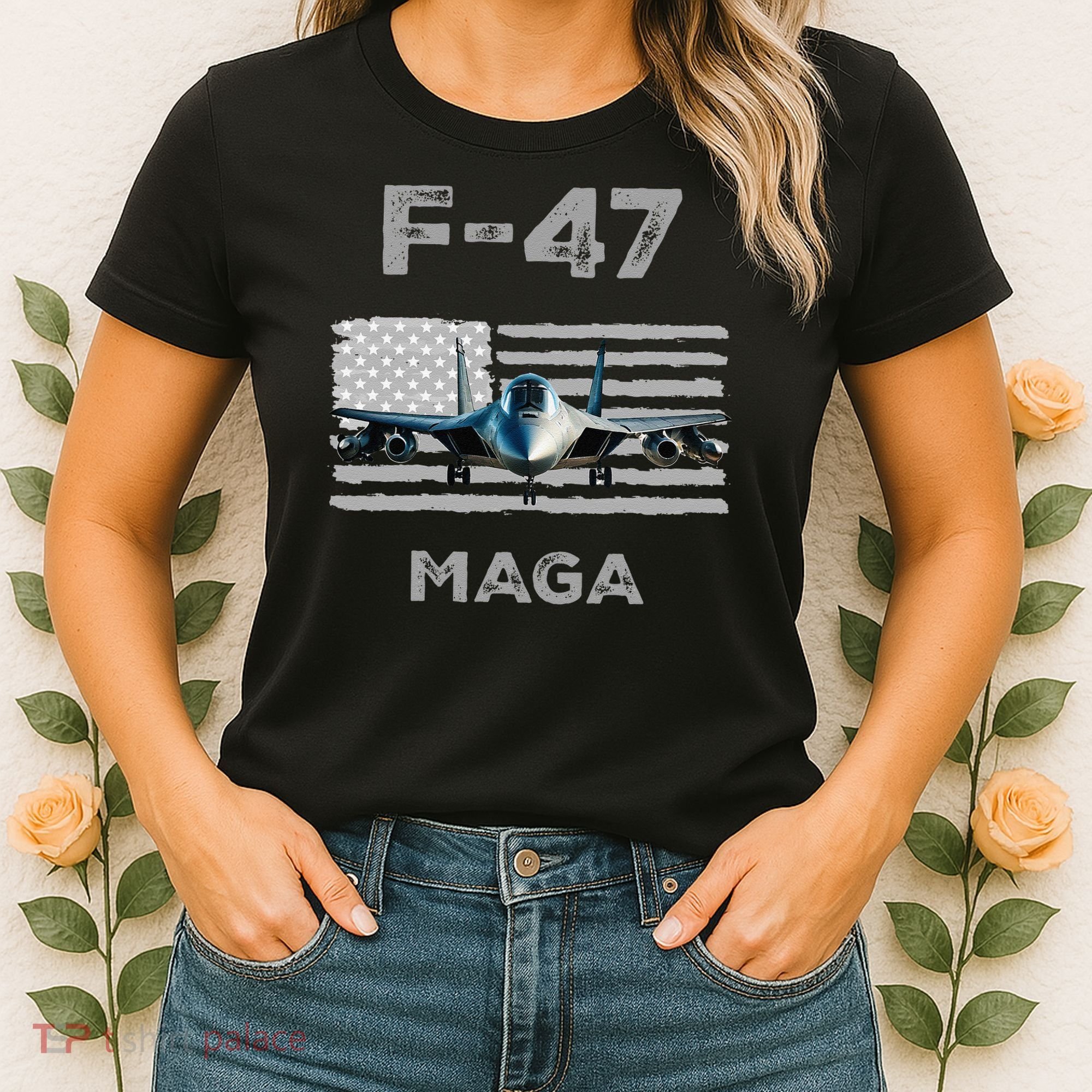 F 47 Fighter Aircraft Jet USA F-47 Fighter Jet Merch Women's T-Shirt