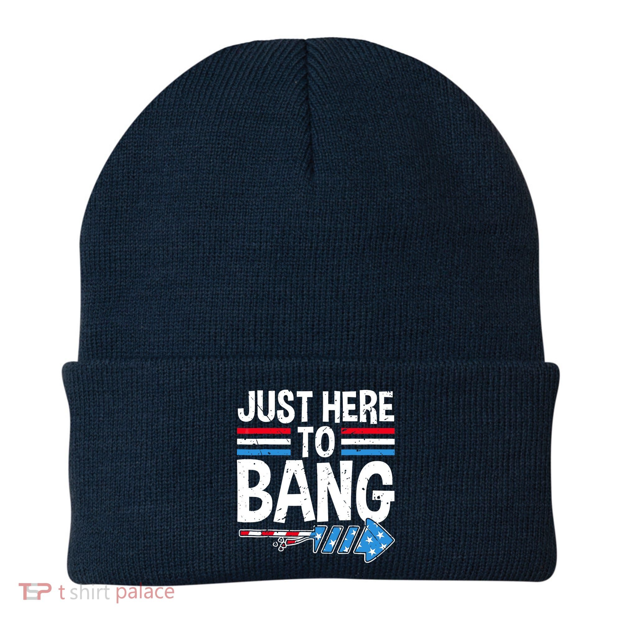 Funny 4th Of July Just Here to Bang Fireworks Beanie