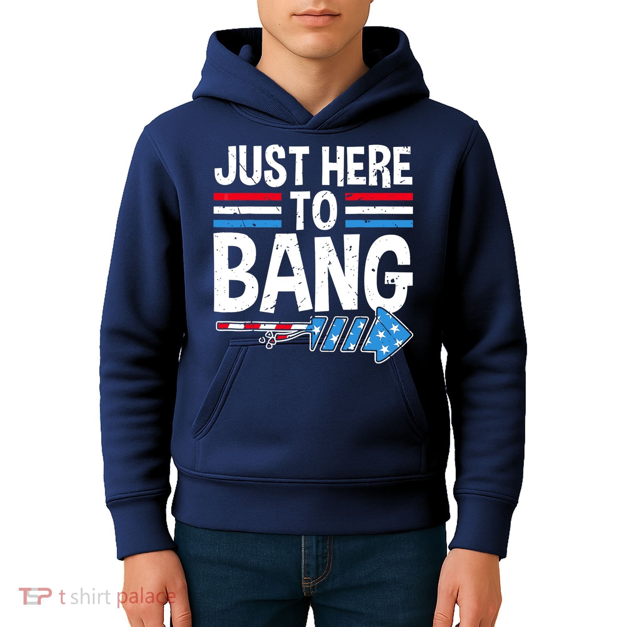 Funny 4th Of July Just Here to Bang Fireworks Kids Hoodie