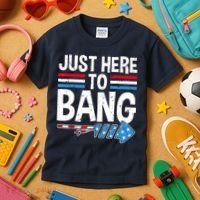 Funny 4th Of July Just Here to Bang Fireworks Kids T-Shirt thumb 3