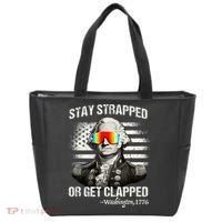 Funny 4th of July Stay Strapped Get Clapped Washington Tote Bag thumb 0