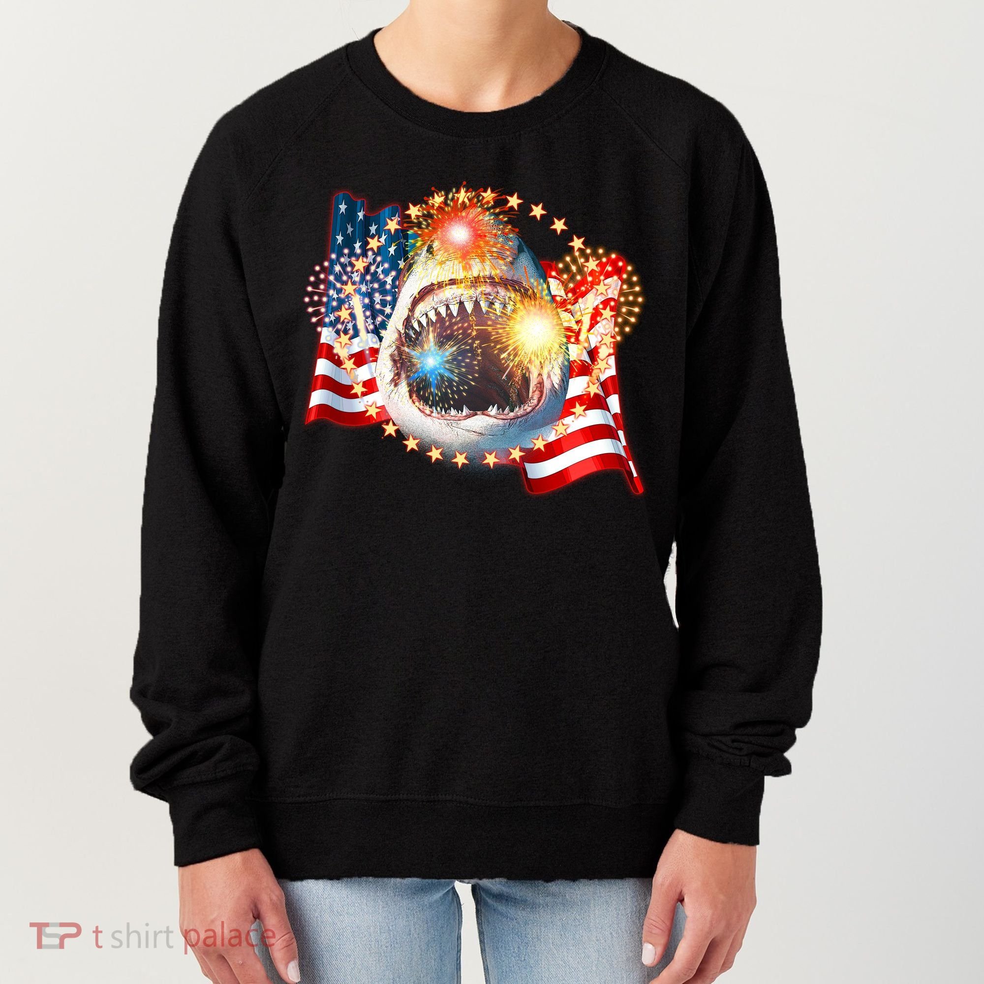 Fourth 4th Of July Fireworks Shark Women's Sweatshirt