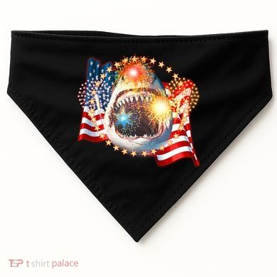 Fourth 4th Of July Fireworks Shark USA-Made Doggie Bandana