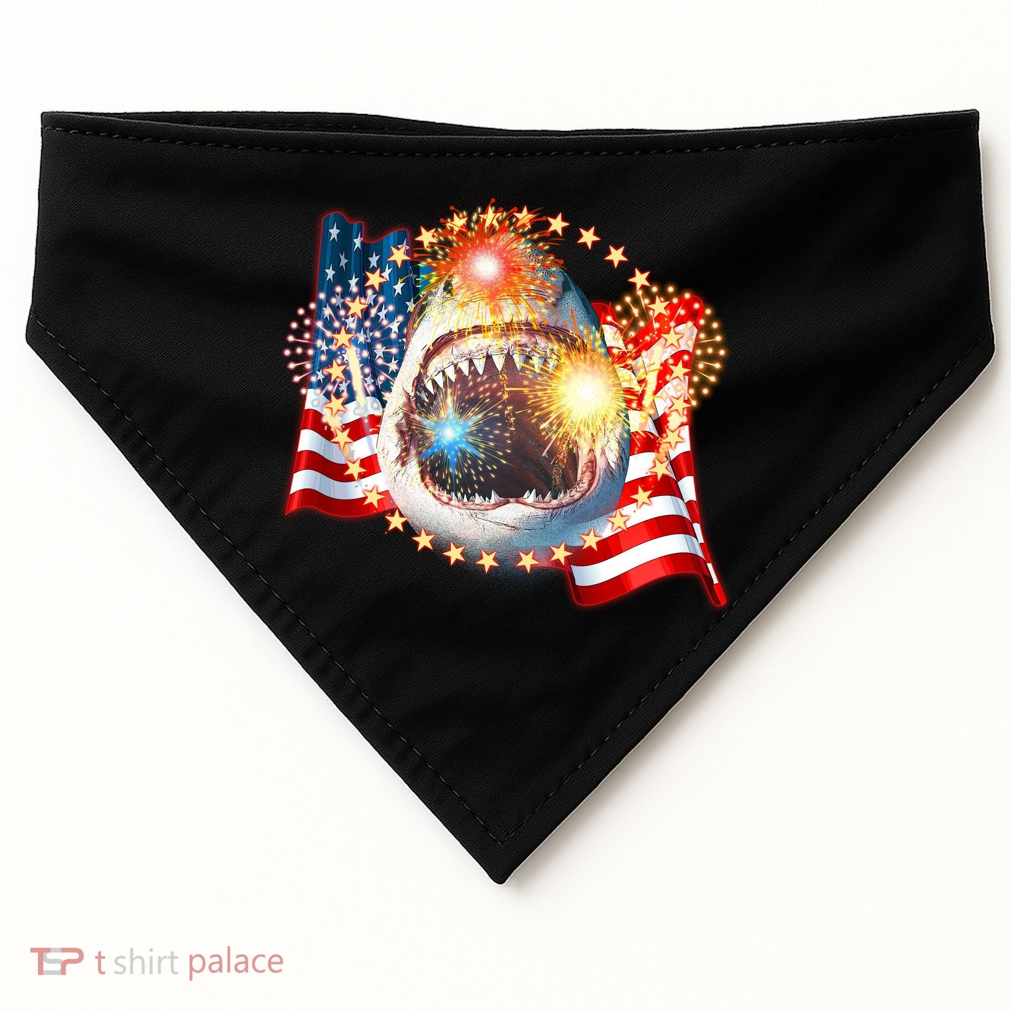 Fourth 4th Of July Fireworks Shark USA-Made Doggie Bandana