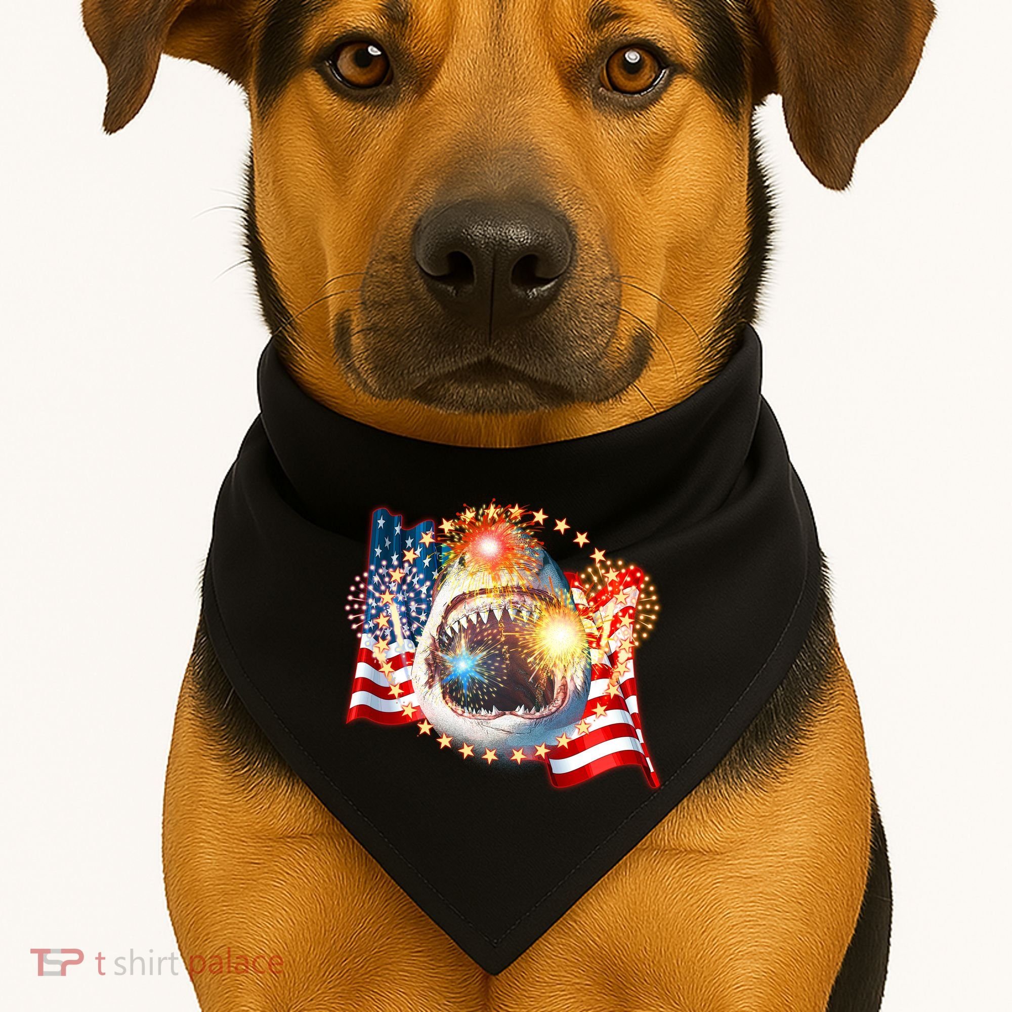 Fourth 4th Of July Fireworks Shark USA-Made Doggie Bandana