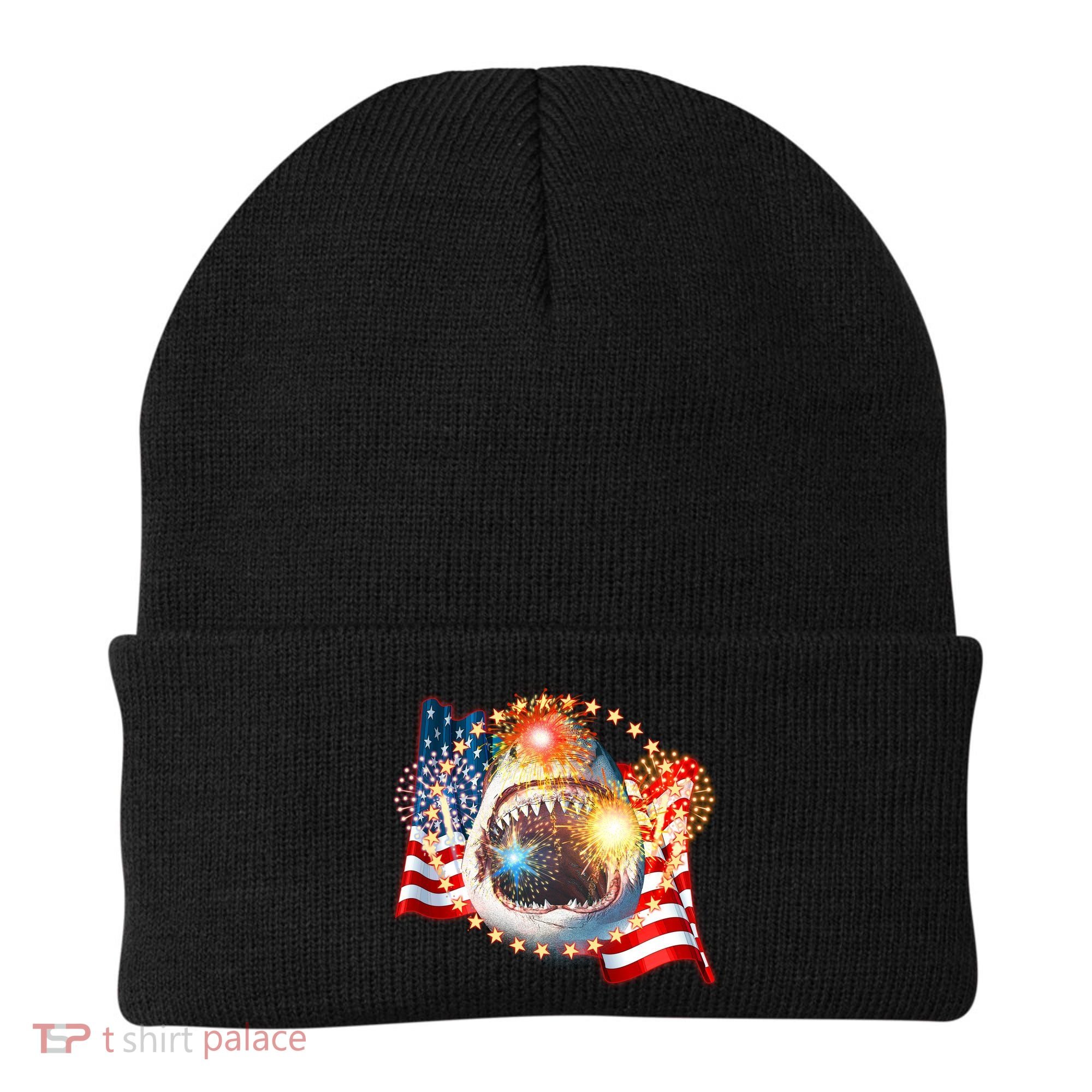 Fourth 4th Of July Fireworks Shark Beanie