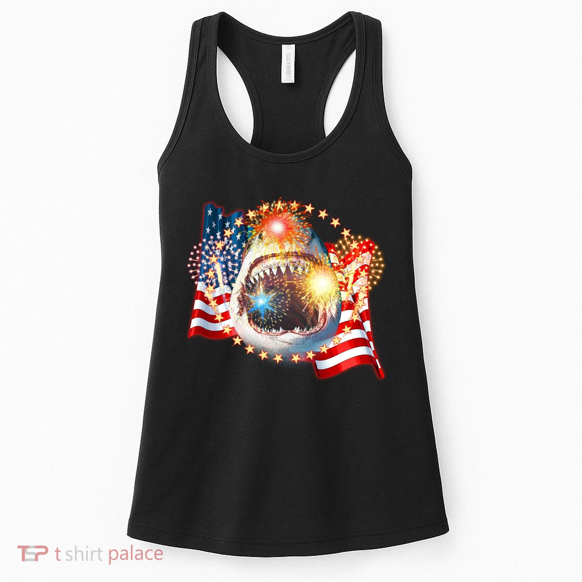 Fourth 4th Of July Fireworks Shark Women's Tank Top