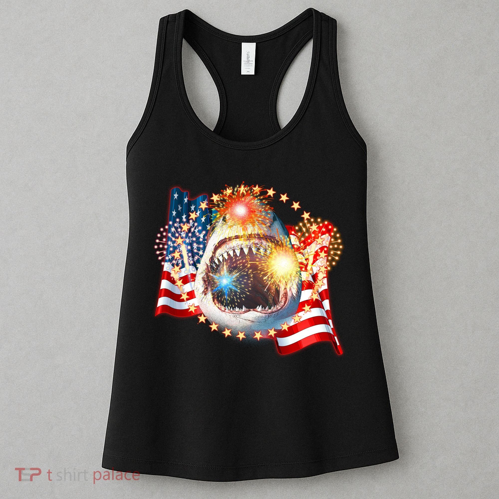 Fourth 4th Of July Fireworks Shark Women's Tank Top