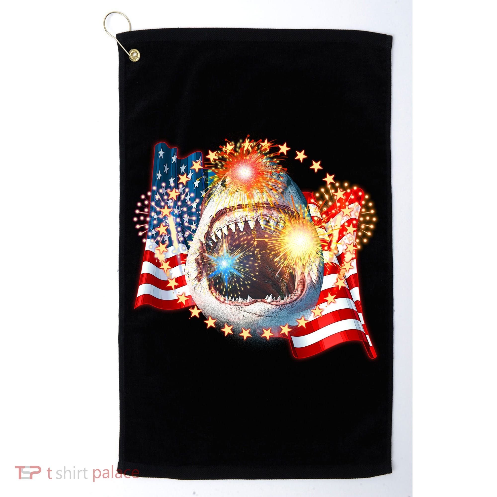 Fourth 4th Of July Fireworks Shark Golf Towel