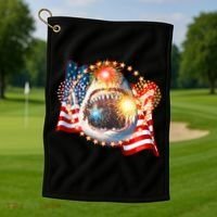 Fourth 4th Of July Fireworks Shark Golf Towel thumb 1