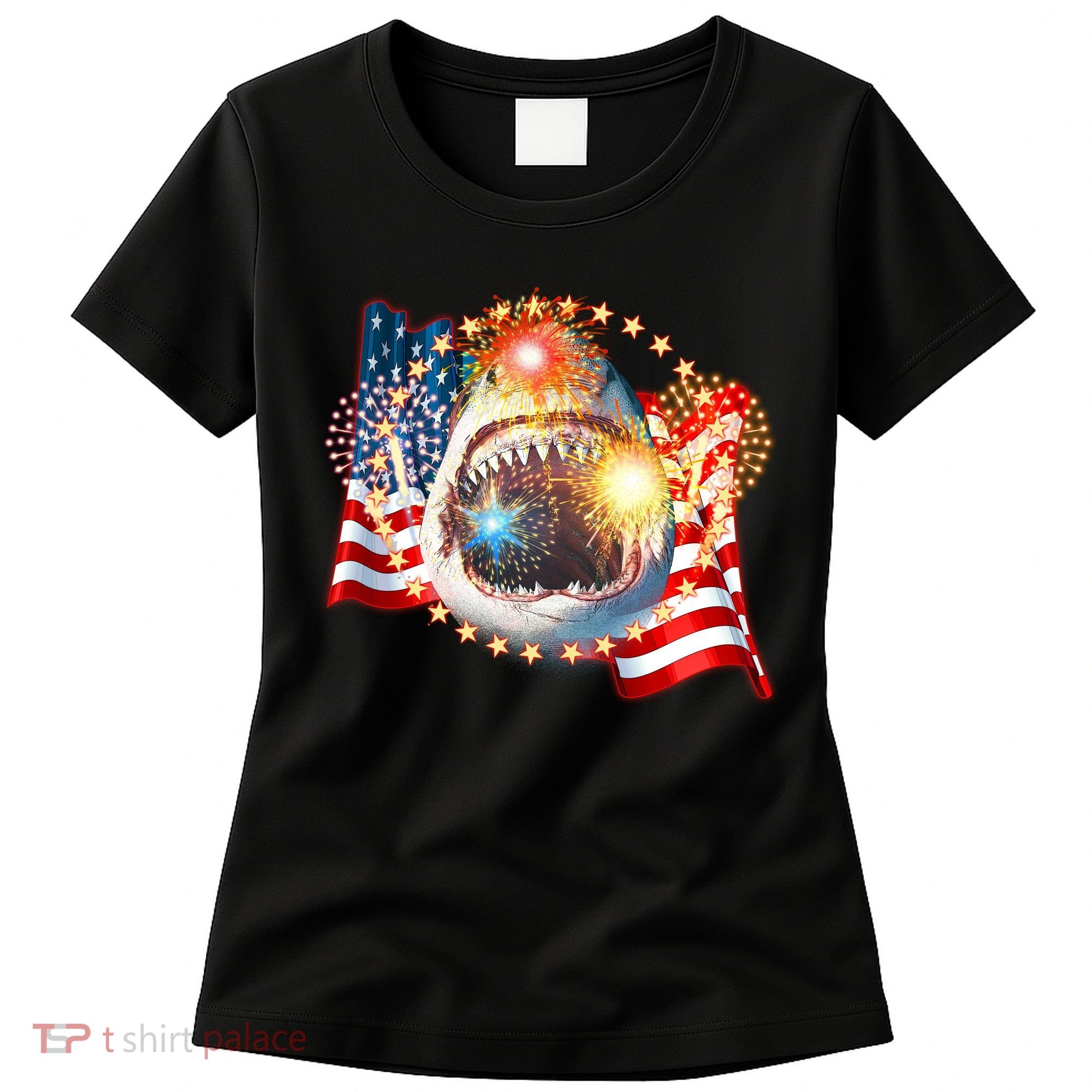 Fourth 4th Of July Fireworks Shark Women's T-Shirt