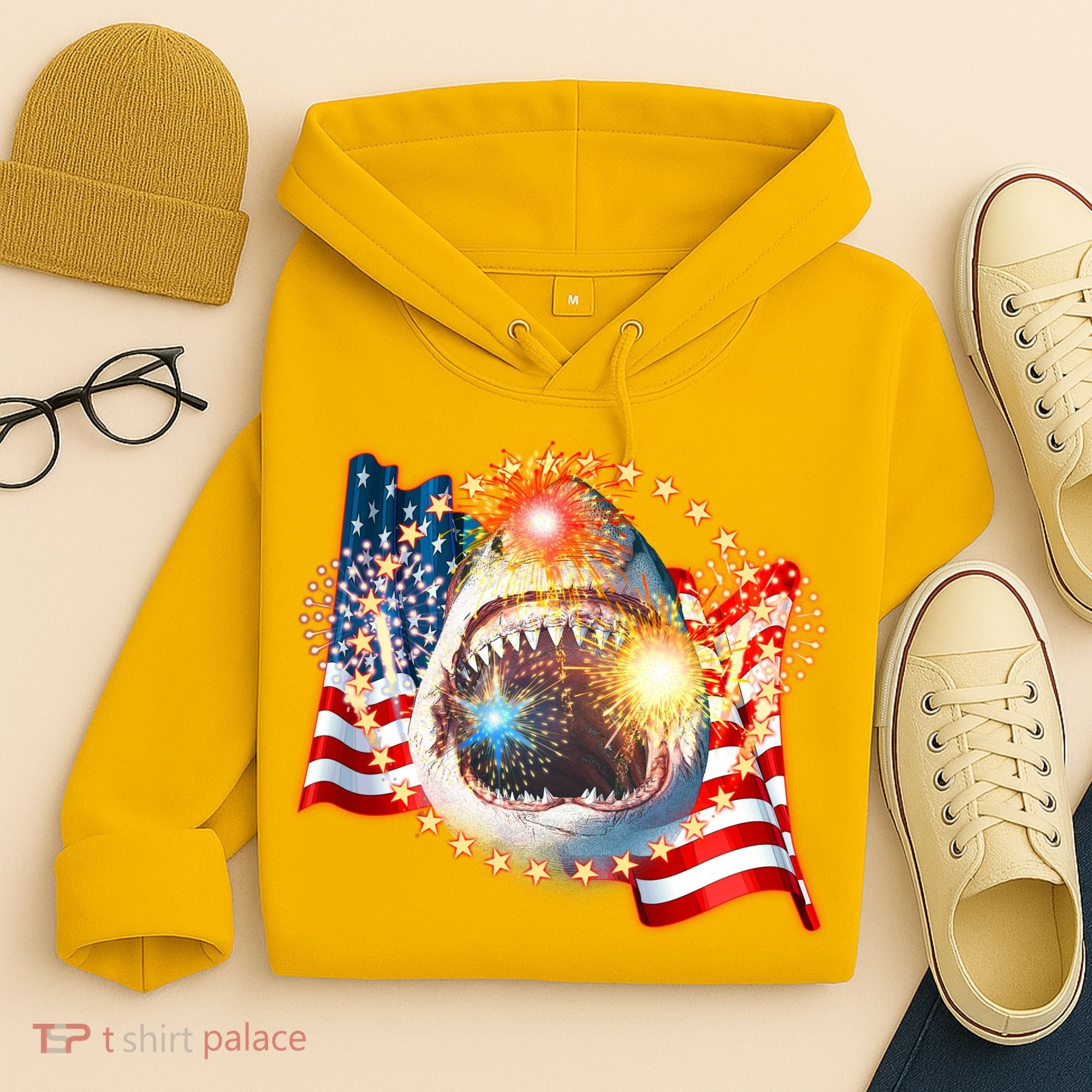 Fourth 4th Of July Fireworks Shark Hoodie