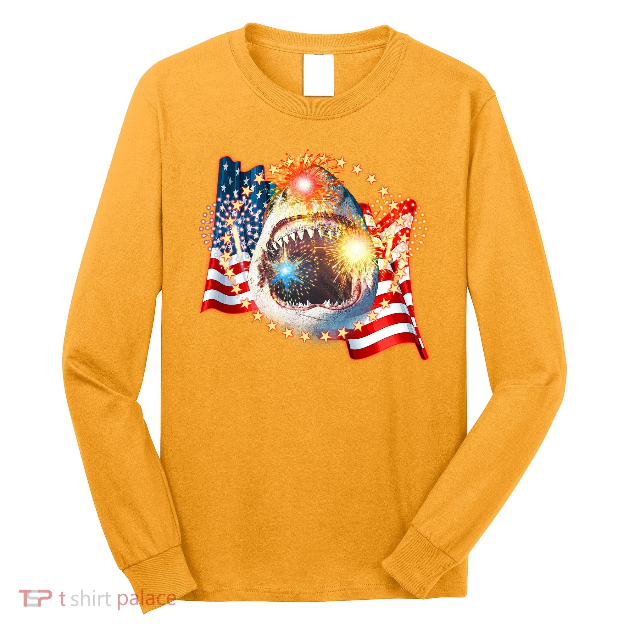 Fourth 4th Of July Fireworks Shark Long Sleeve Shirt