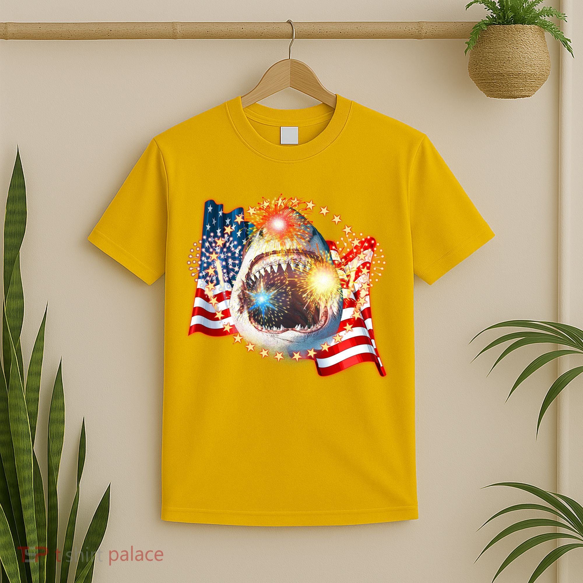 Fourth 4th Of July Fireworks Shark T-Shirt