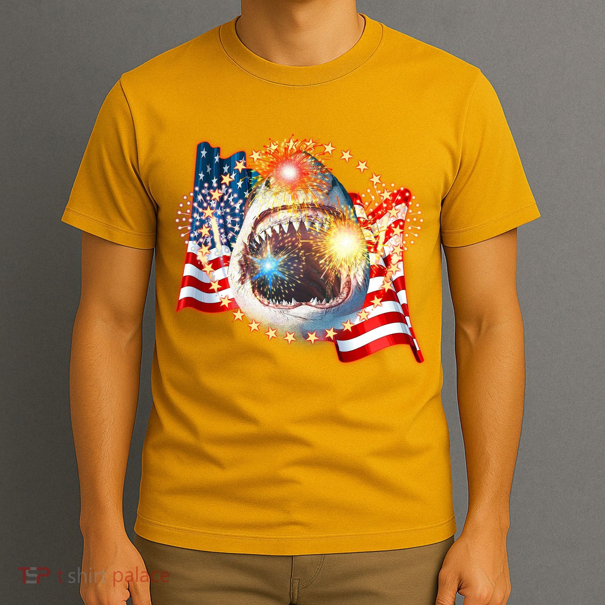 Fourth 4th Of July Fireworks Shark T-Shirt