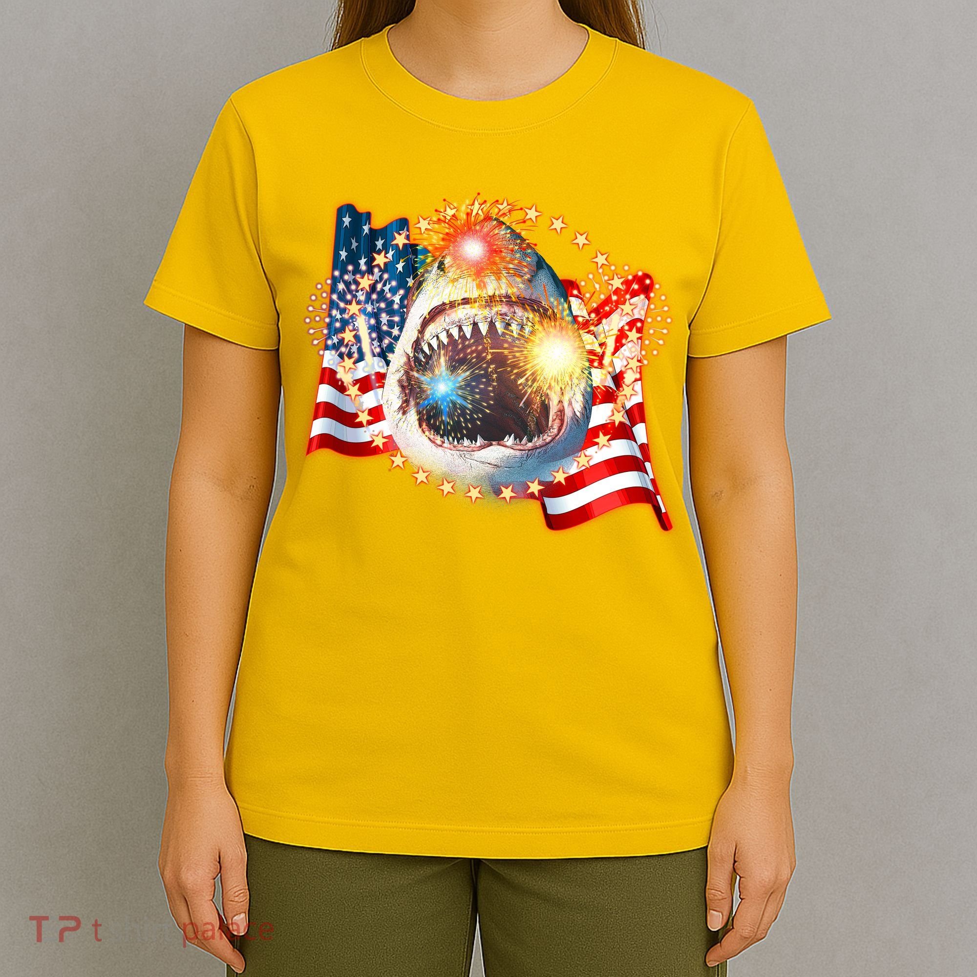 Fourth 4th Of July Fireworks Shark T-Shirt