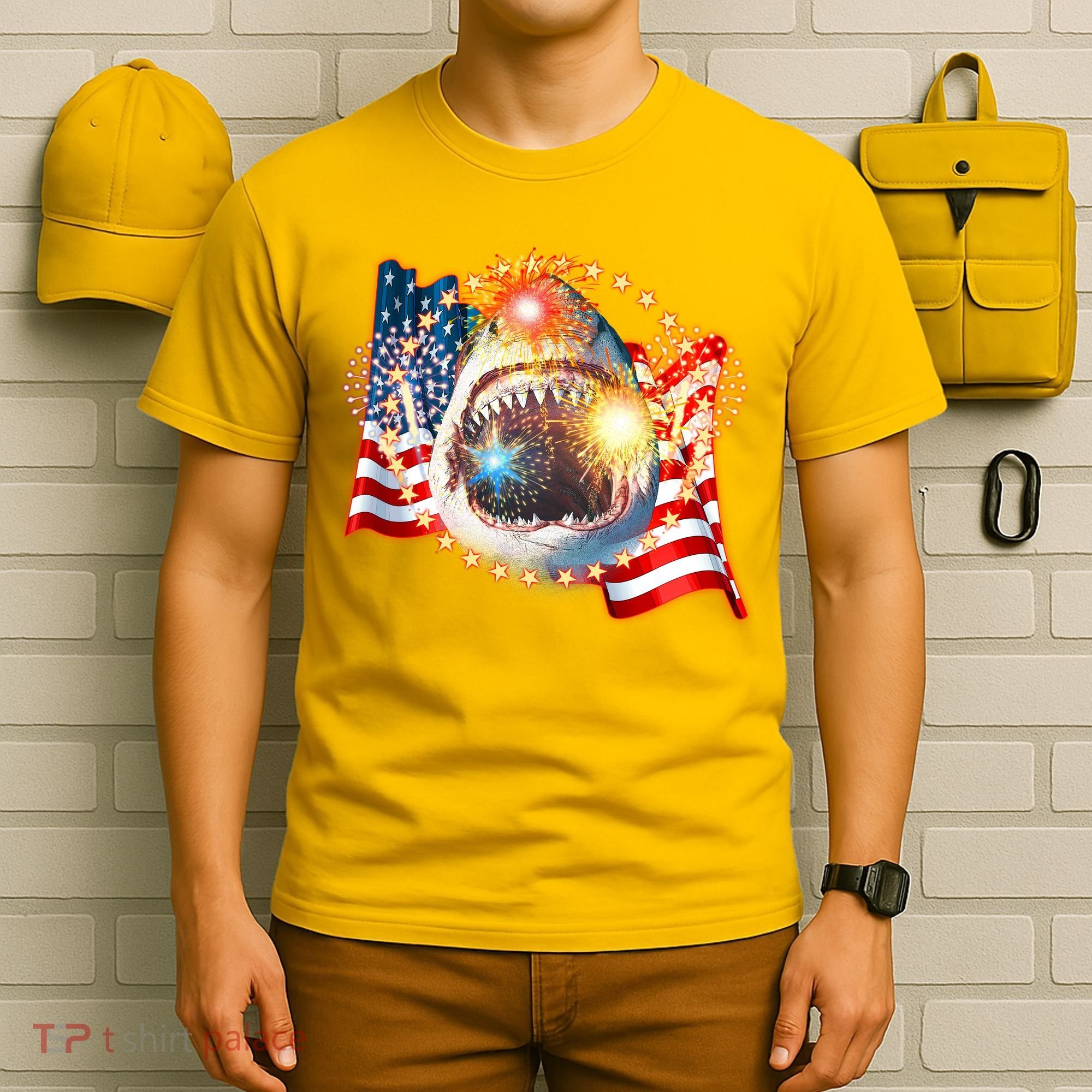 Fourth 4th Of July Fireworks Shark T-Shirt