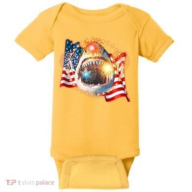 Fourth 4th Of July Fireworks Shark Baby Bodysuit