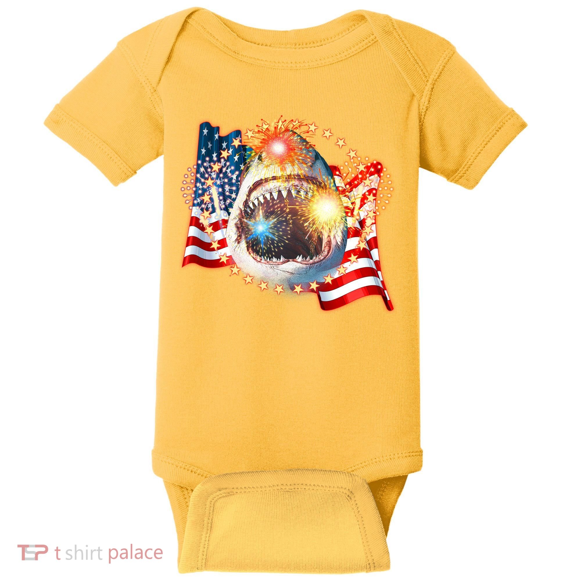 Fourth 4th Of July Fireworks Shark Baby Bodysuit