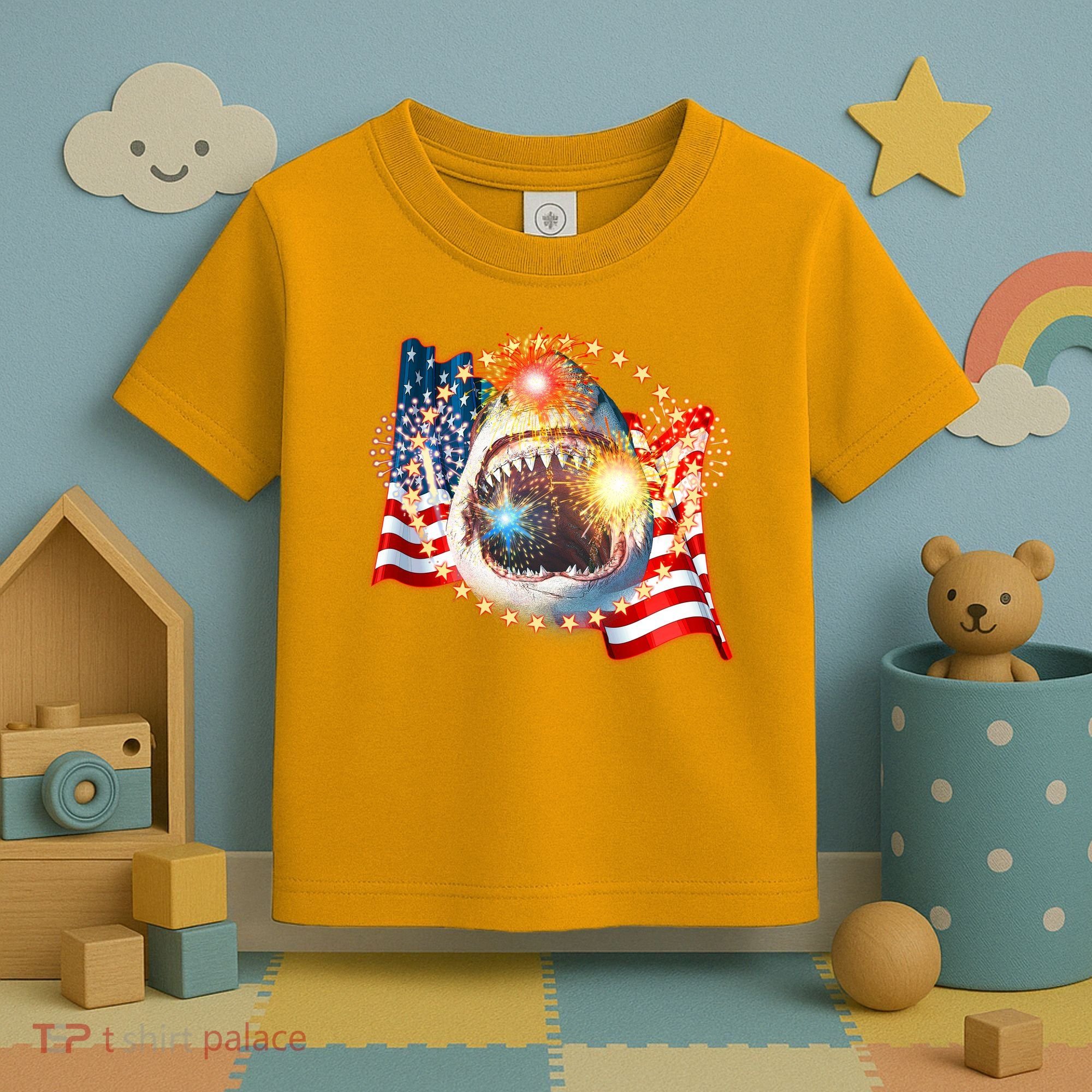 Fourth 4th Of July Fireworks Shark Toddler T-Shirt