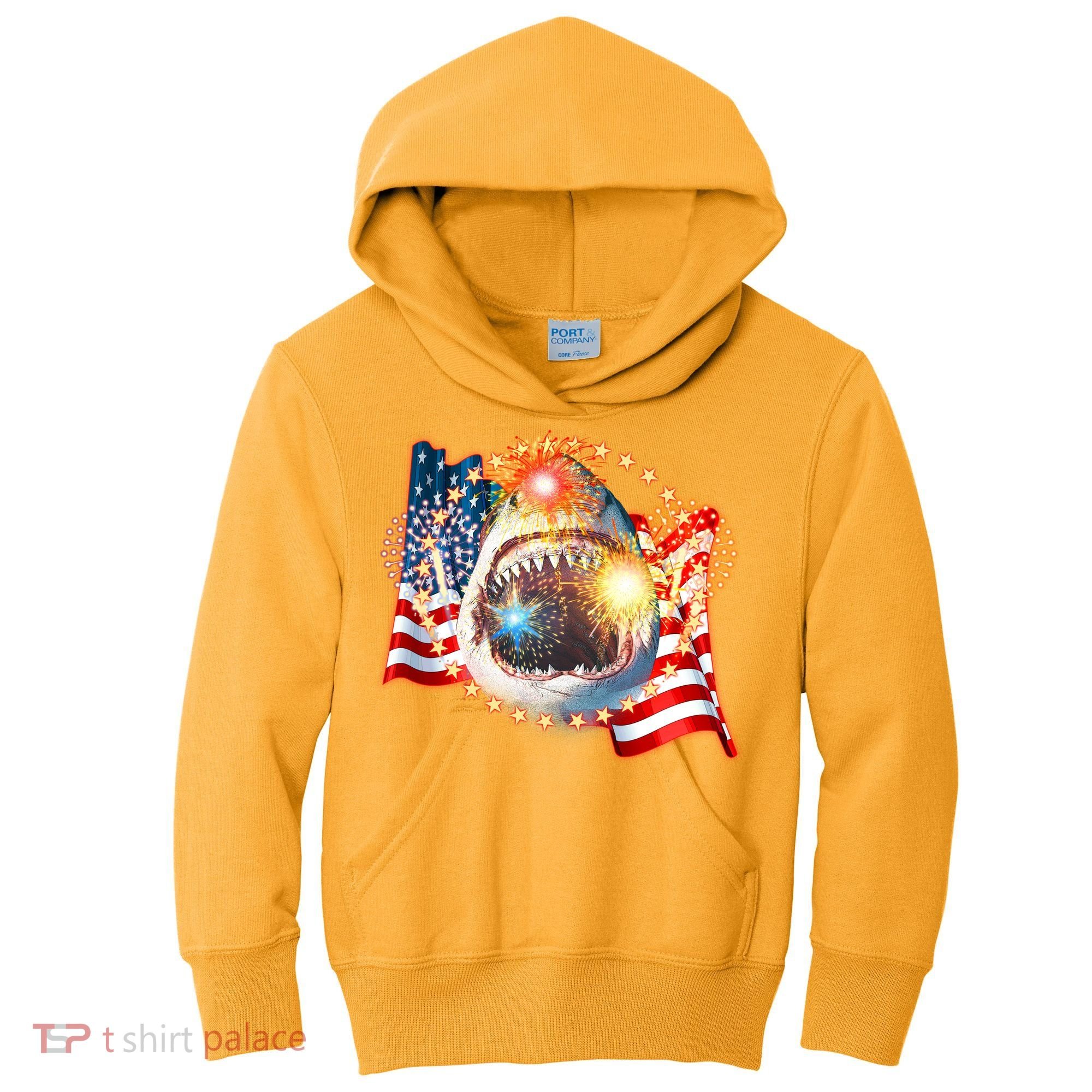 Fourth 4th Of July Fireworks Shark Kids Hoodie
