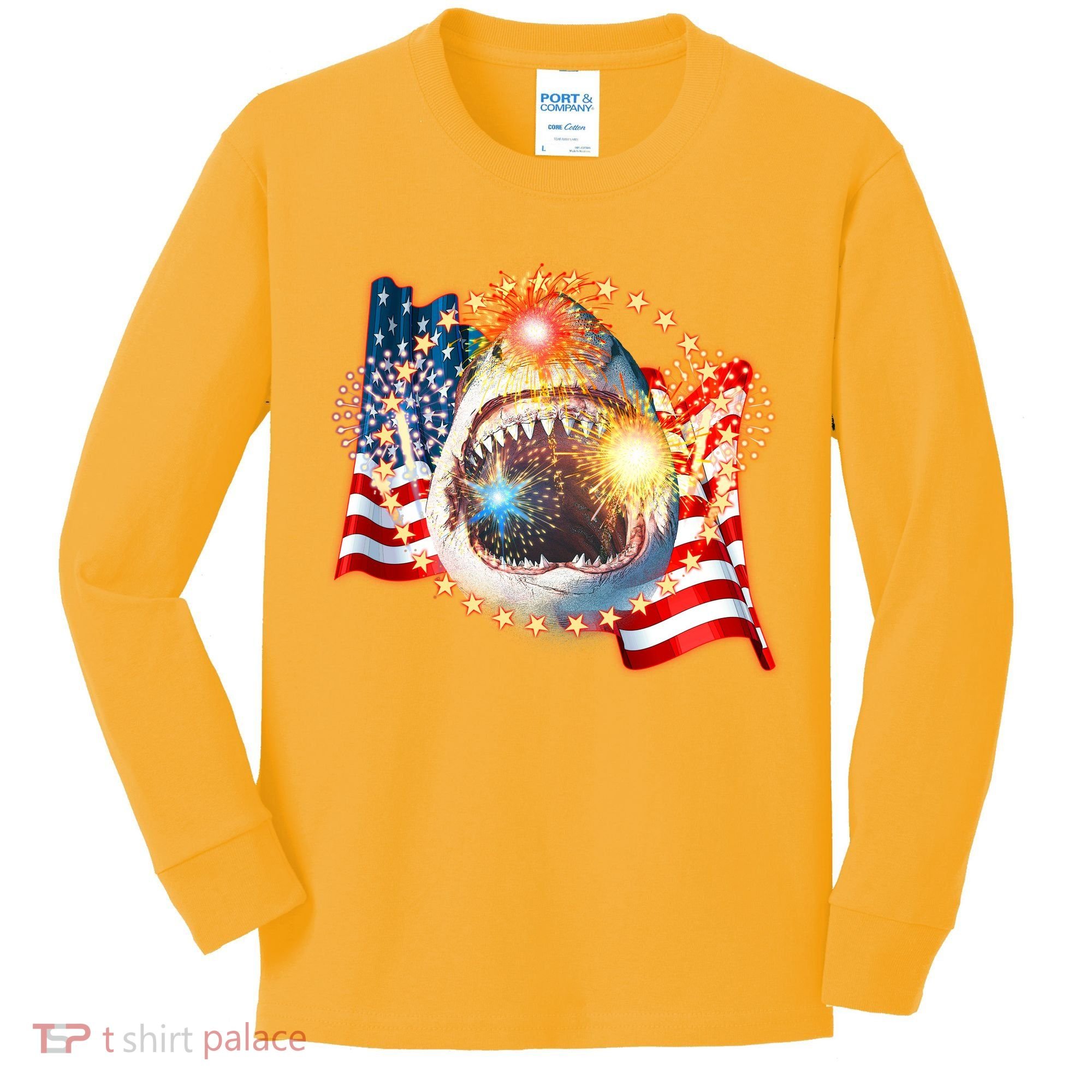 Fourth 4th Of July Fireworks Shark Kids Long Sleeve Shirt