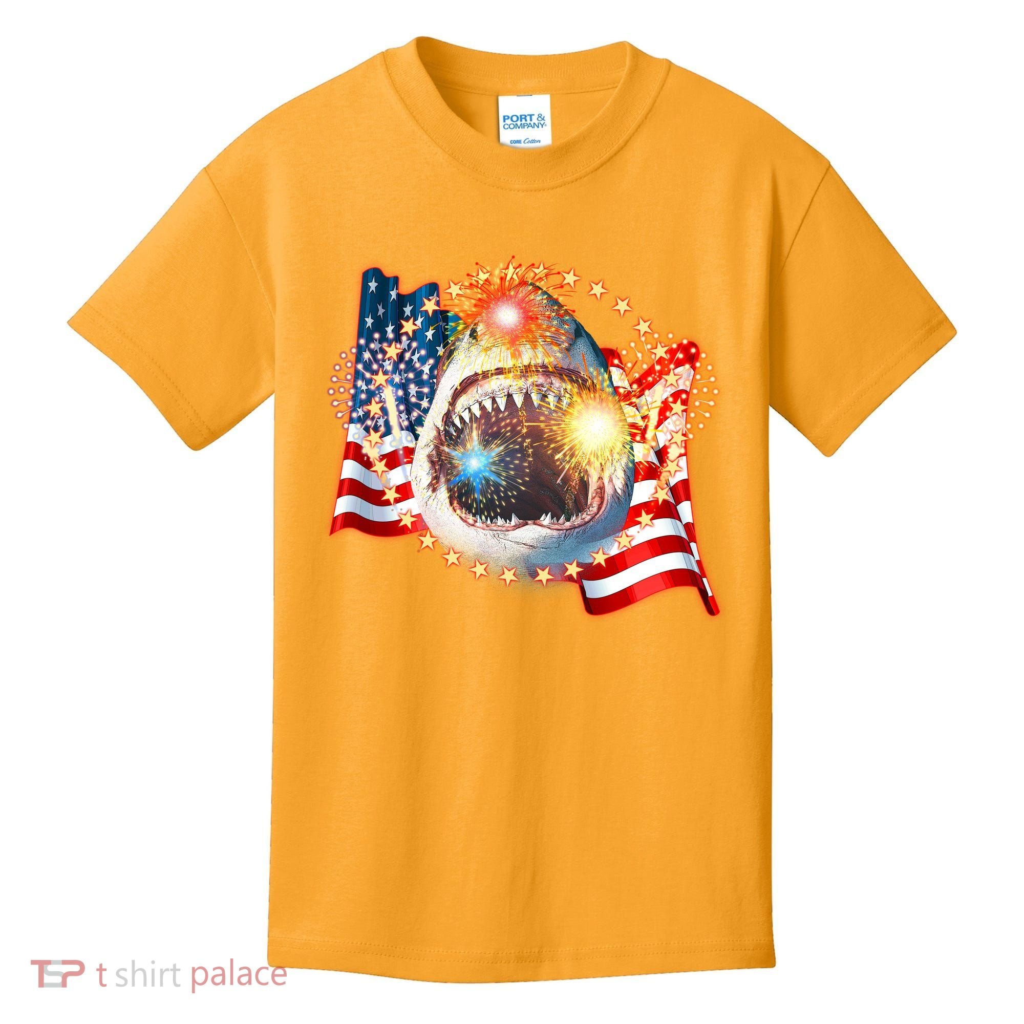 Fourth 4th Of July Fireworks Shark Kids T-Shirt