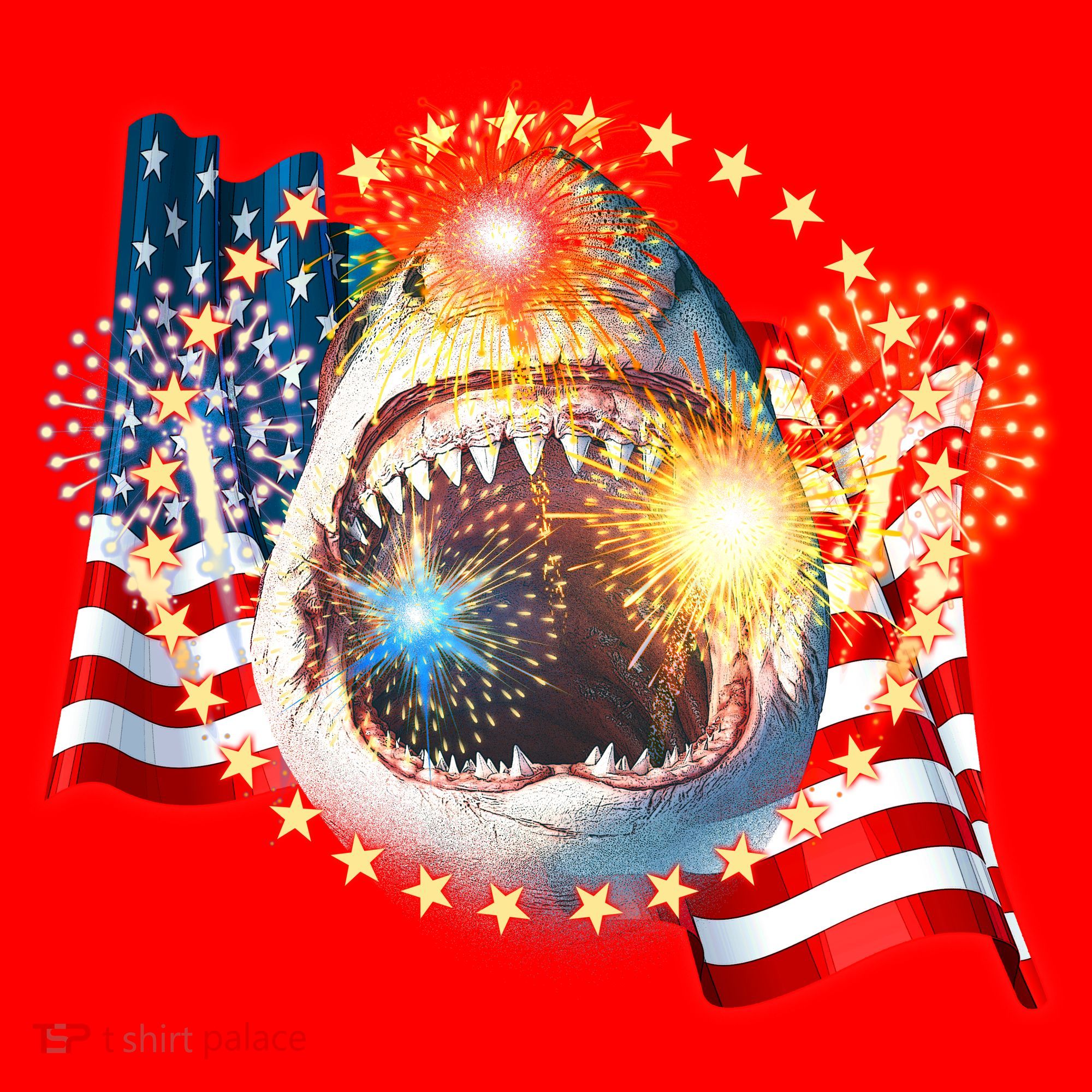 Fourth 4th Of July Fireworks Shark Santa Hat