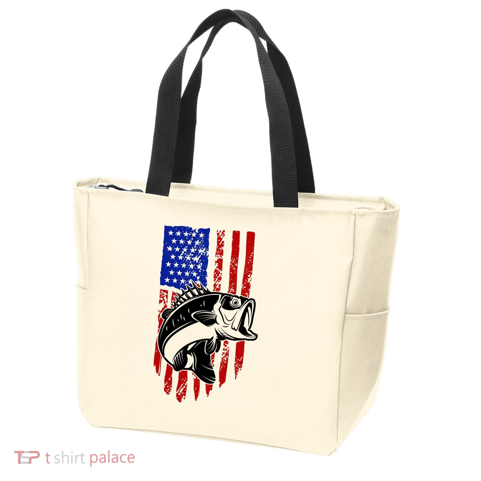 Fishing 4th Of July USA Flag Tote Bag