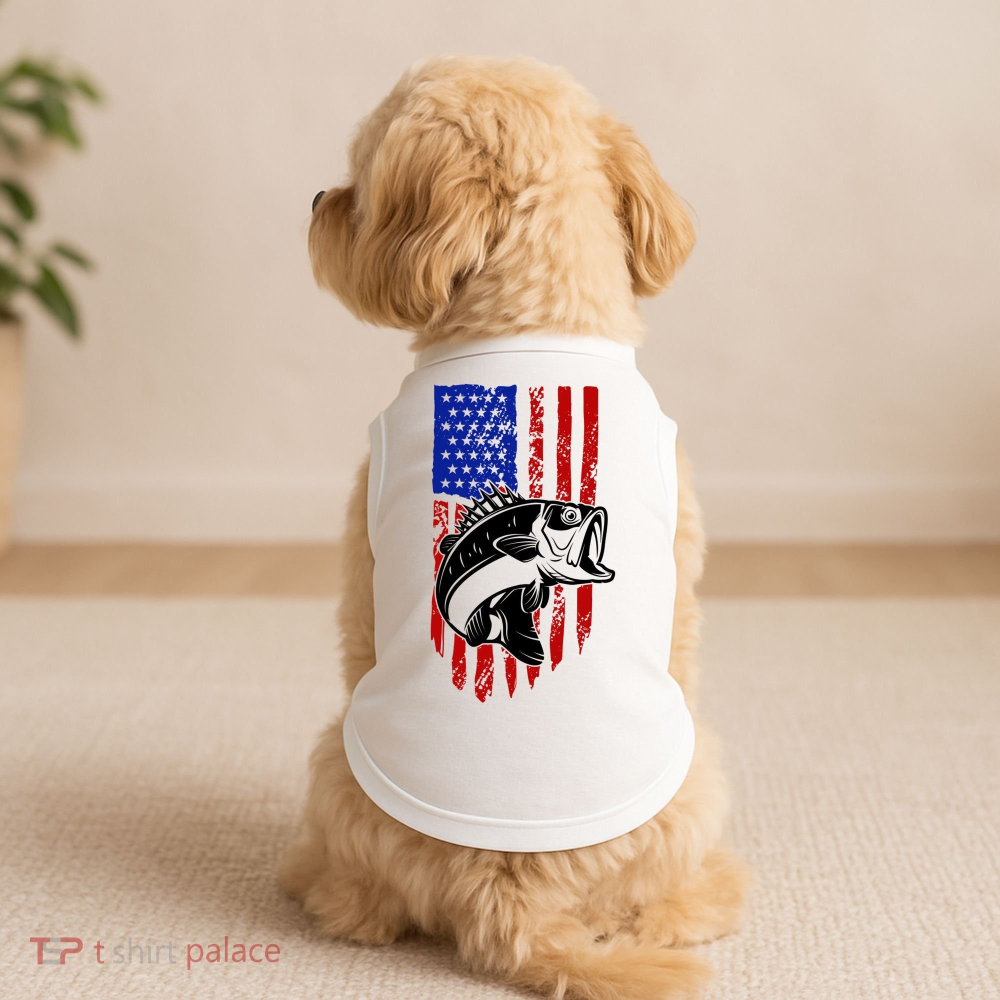 Fishing 4th Of July USA Flag Doggie Tank