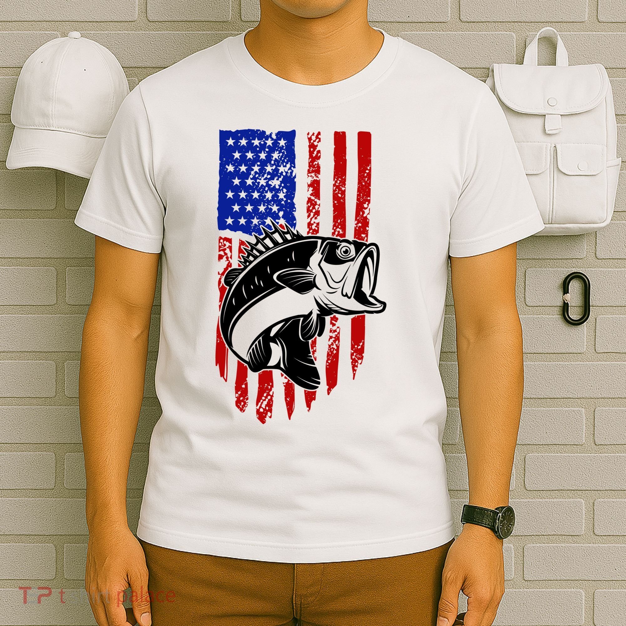 Fishing 4th Of July USA Flag T-Shirt