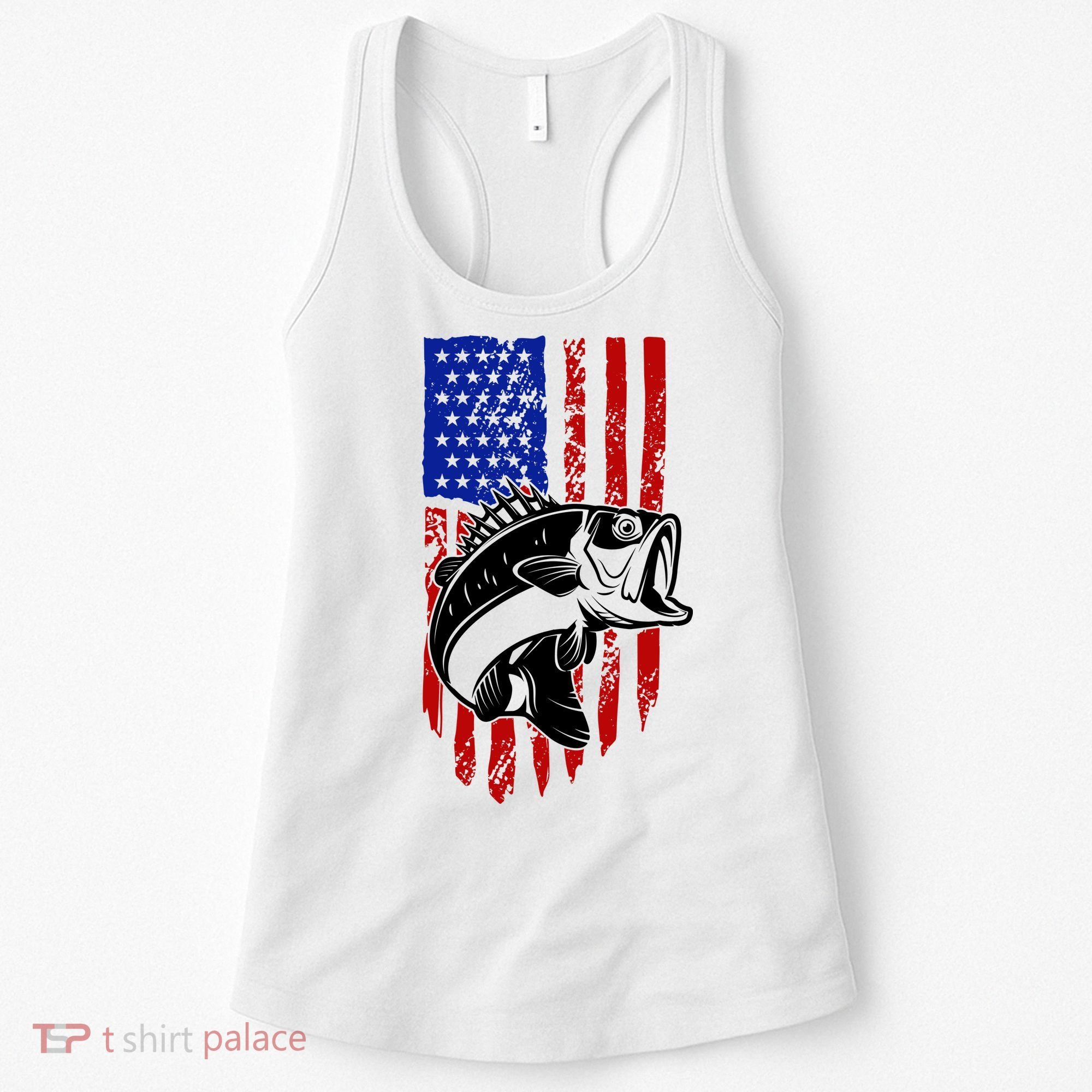 Fishing 4th Of July USA Flag Women's Tank Top