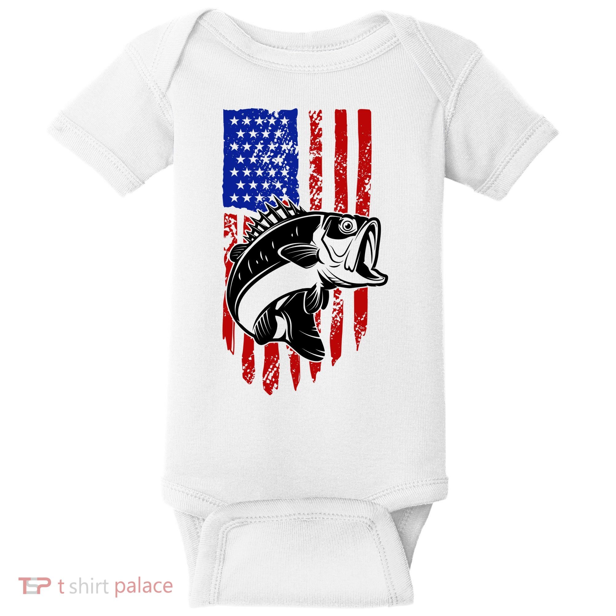 Fishing 4th Of July USA Flag Baby Bodysuit