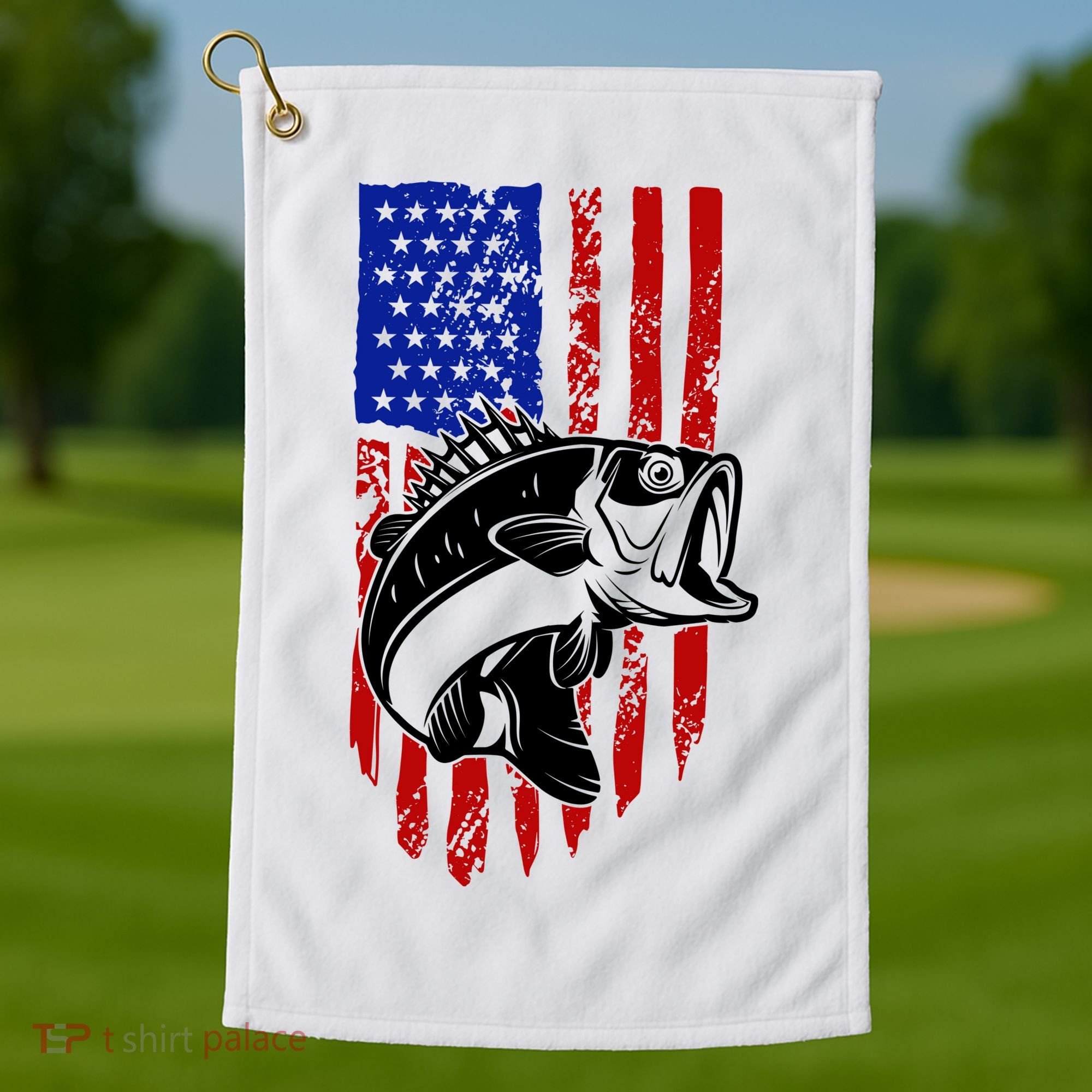 Fishing 4th Of July USA Flag Golf Towel