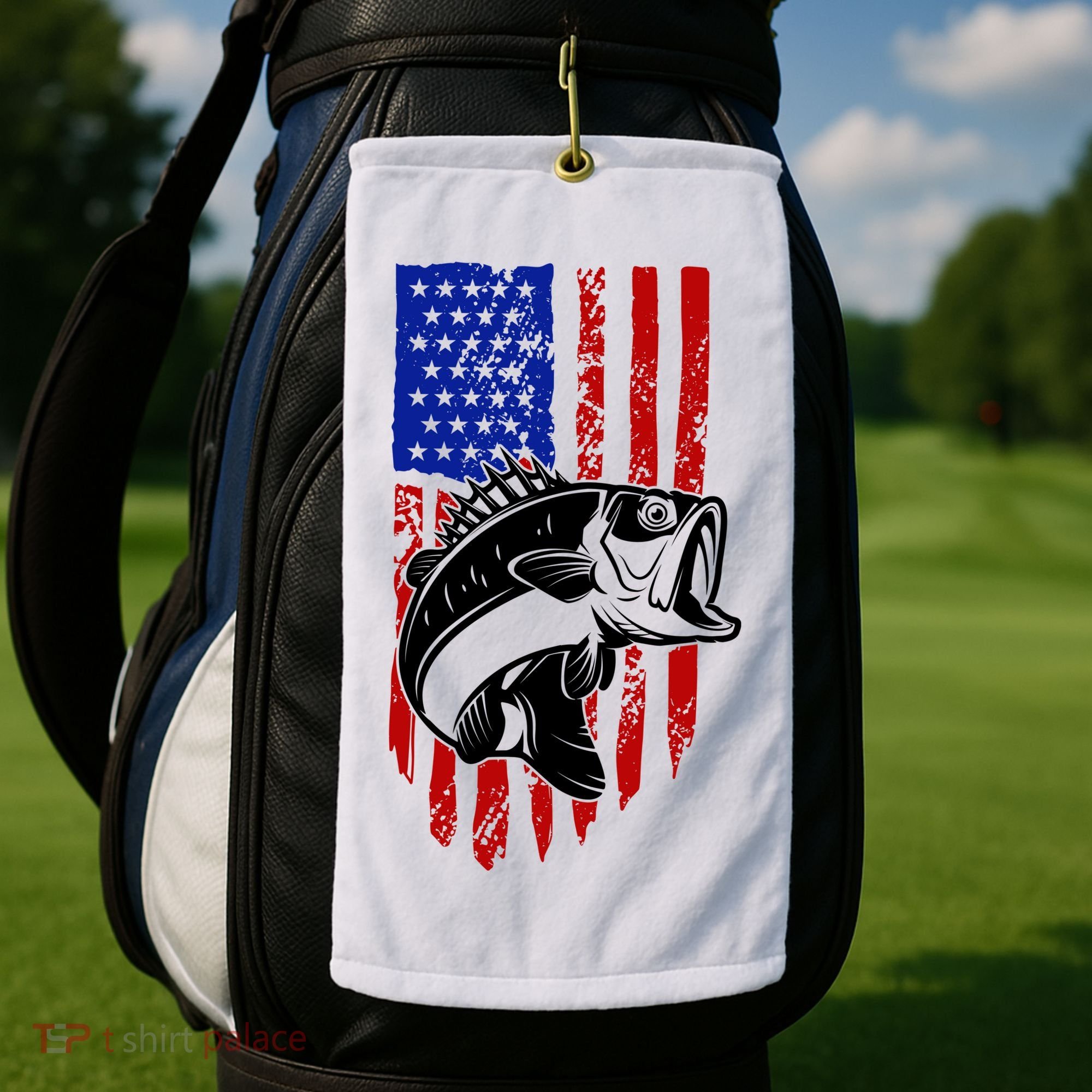 Fishing 4th Of July USA Flag Golf Towel