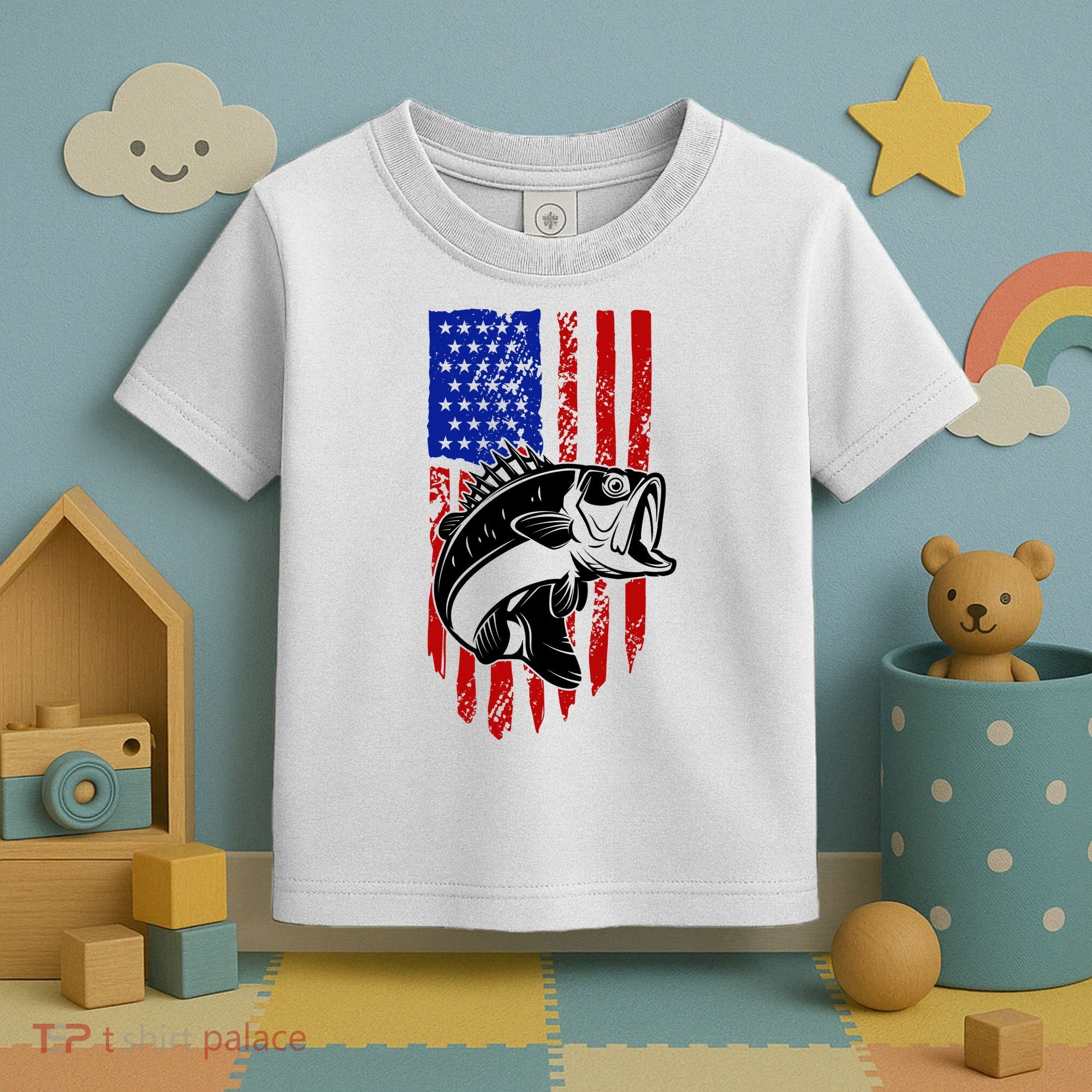 Fishing 4th Of July USA Flag Toddler T-Shirt