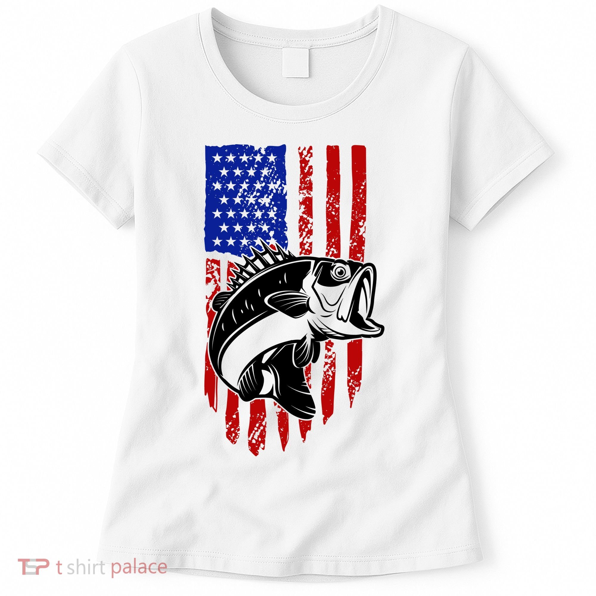 Fishing 4th Of July USA Flag Women's T-Shirt