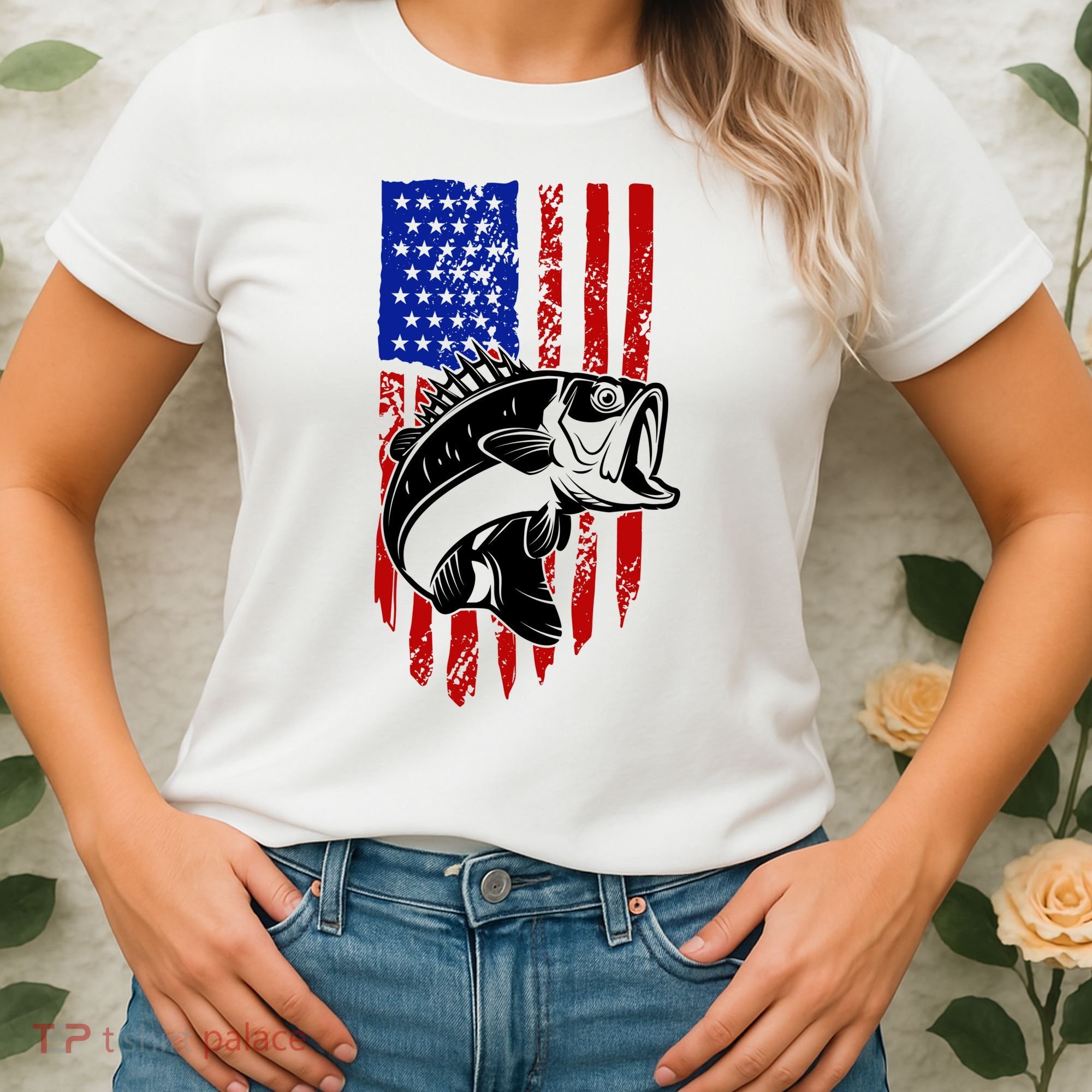 Fishing 4th Of July USA Flag Women's T-Shirt