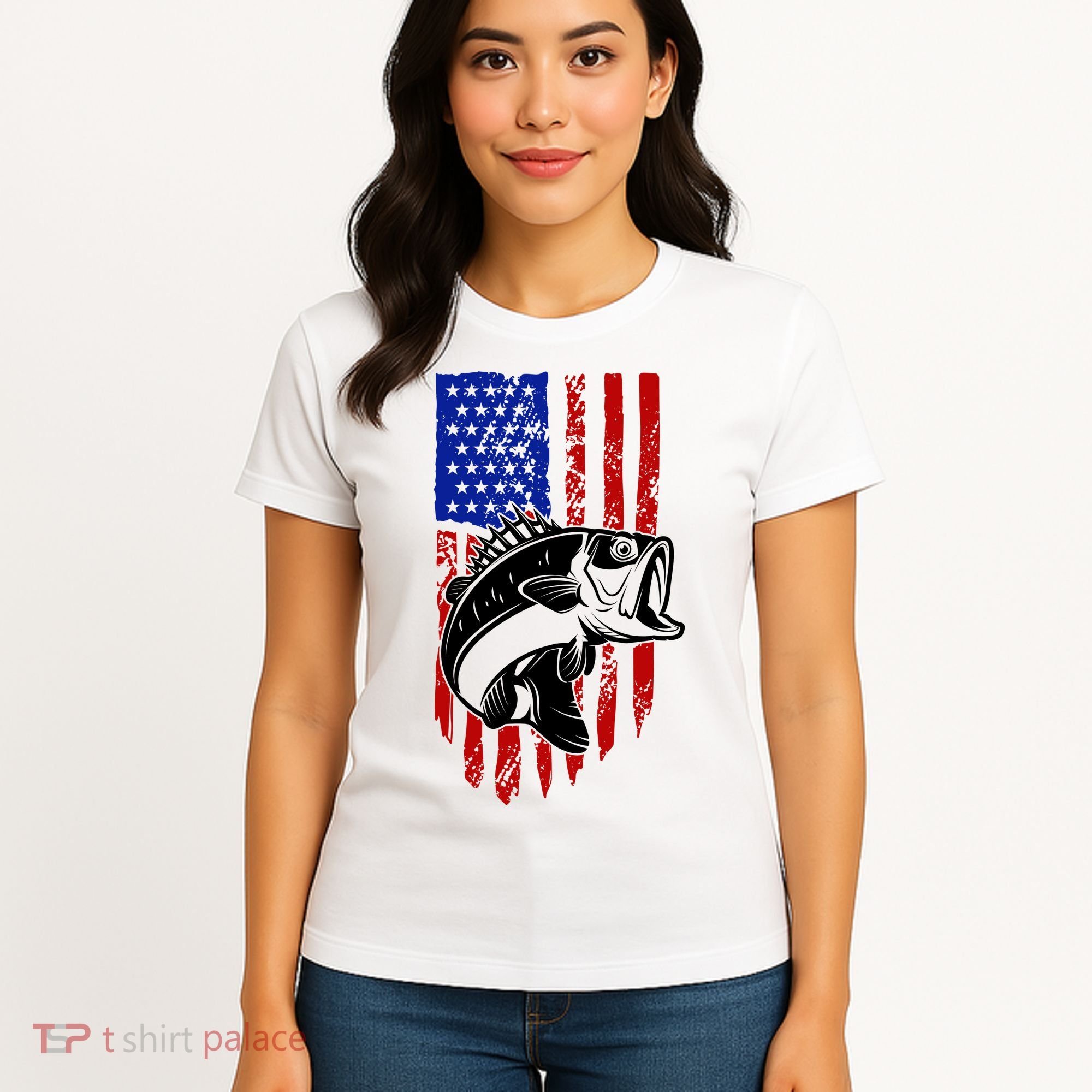 Fishing 4th Of July USA Flag Women's T-Shirt