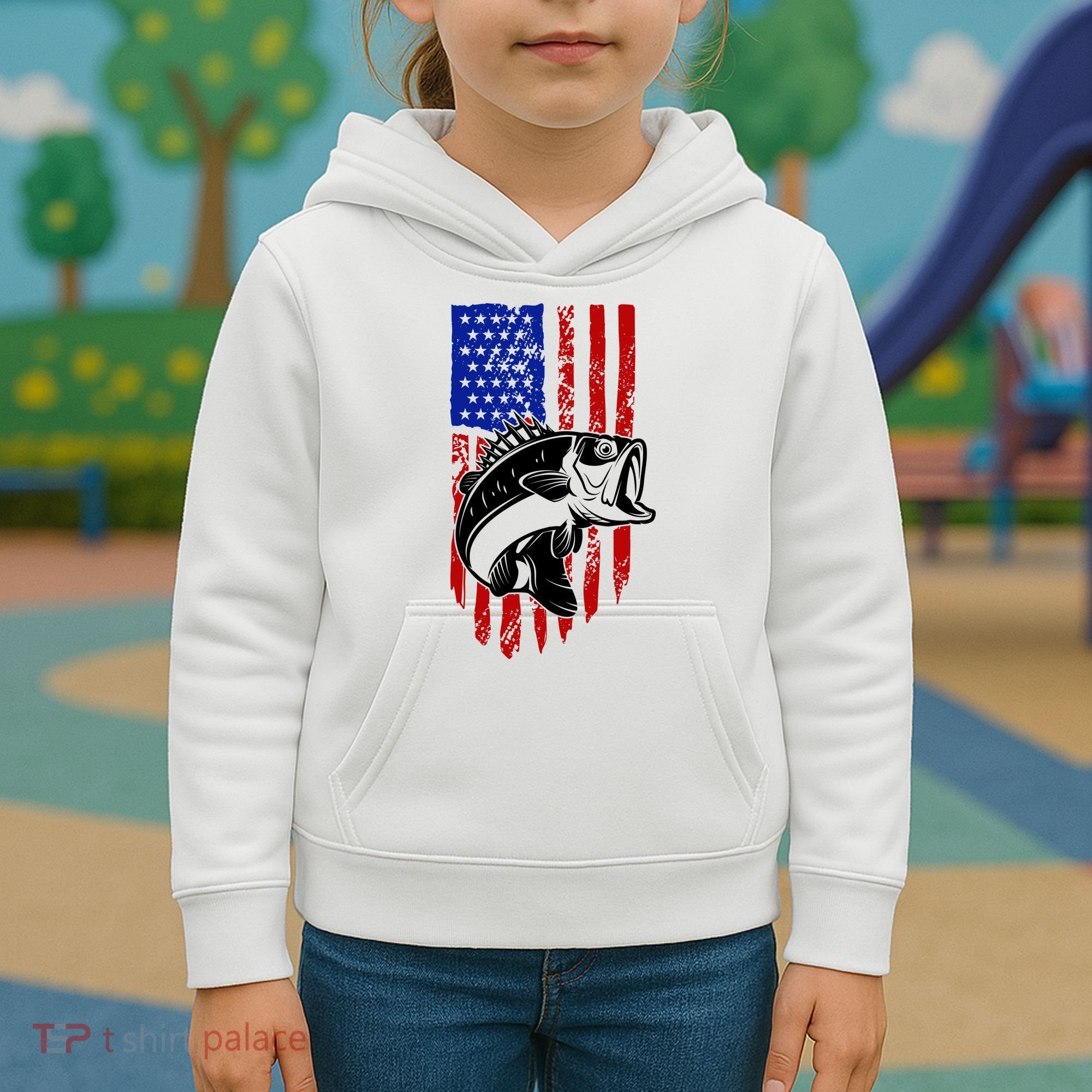 Fishing 4th Of July USA Flag Kids Hoodie