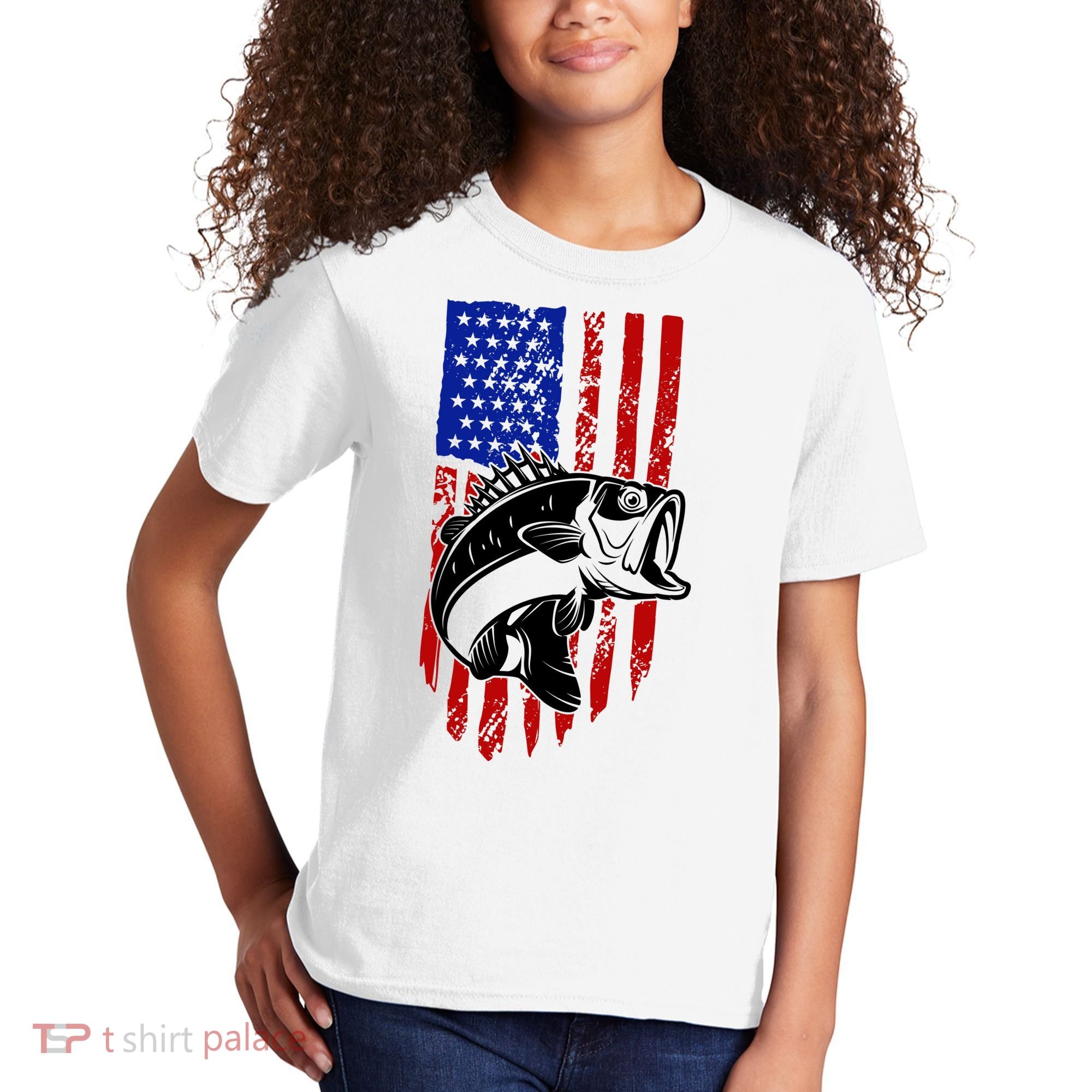 Fishing 4th Of July USA Flag Kids T-Shirt