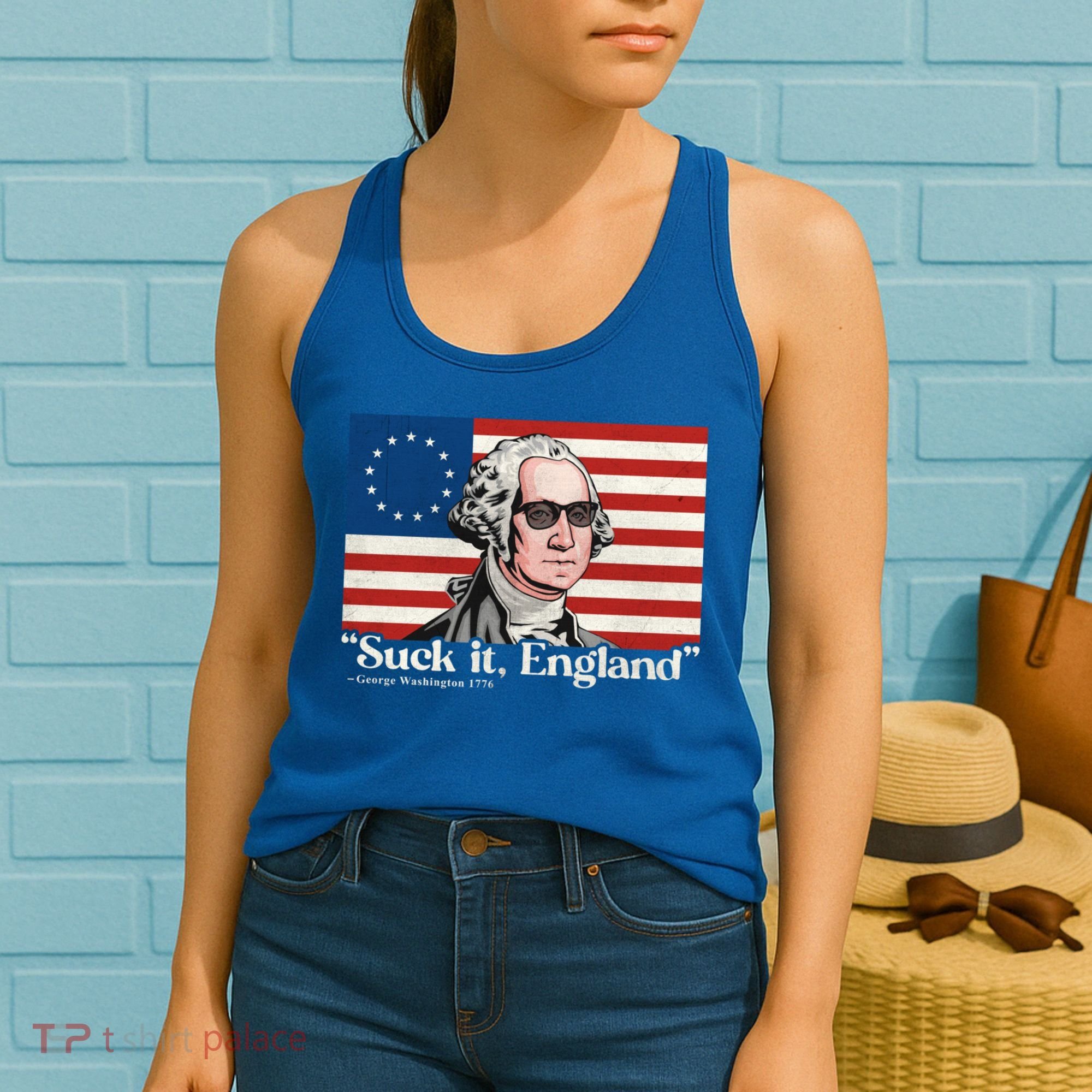 Funny 4th Of July Suck It England Patriotic 1776 USA Flag Women's Tank Top