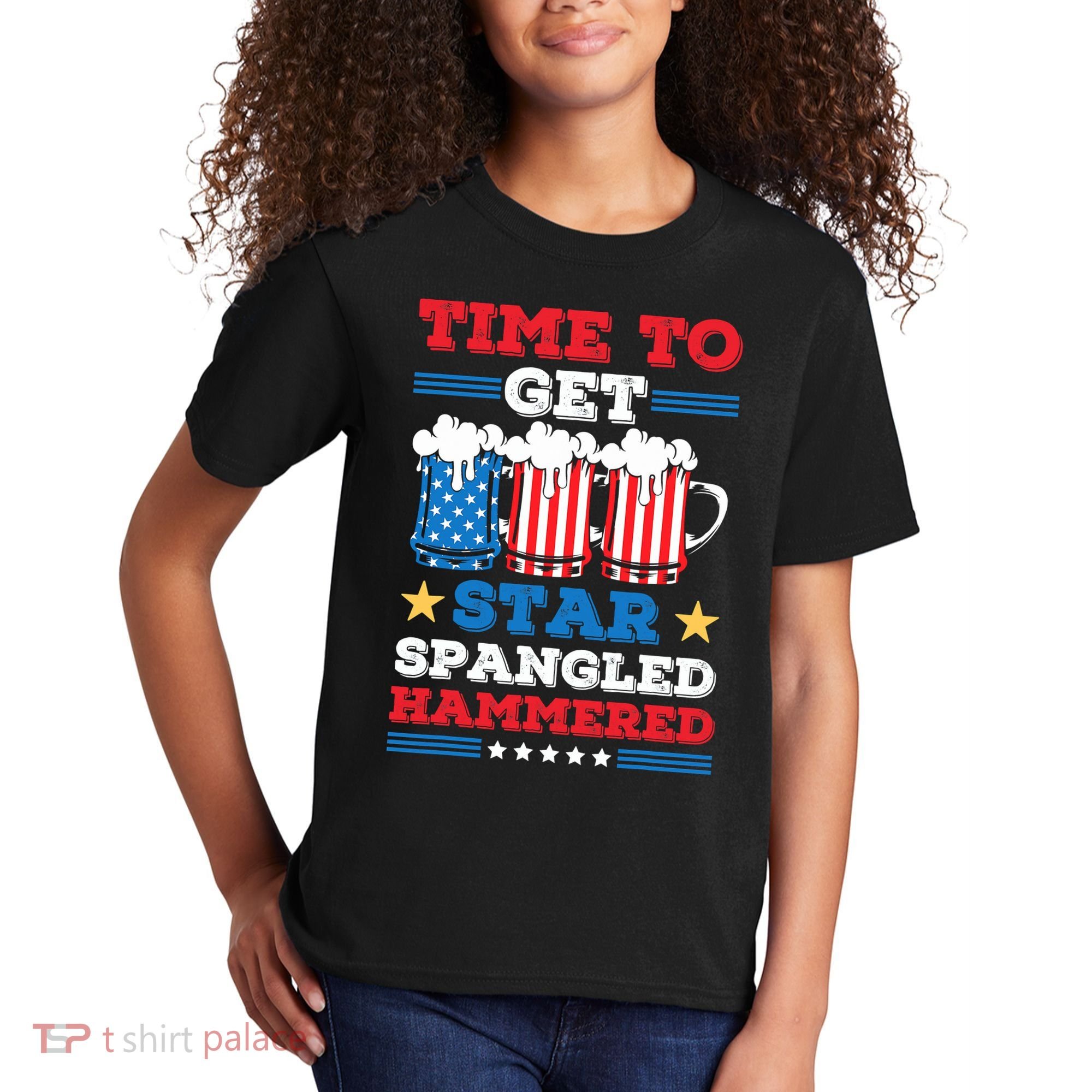 Funny 4th Of July Time To Get Star Spangled Hammered Kids T-Shirt