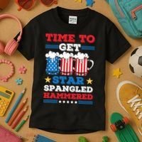 Funny 4th Of July Time To Get Star Spangled Hammered Kids T-Shirt thumb 3