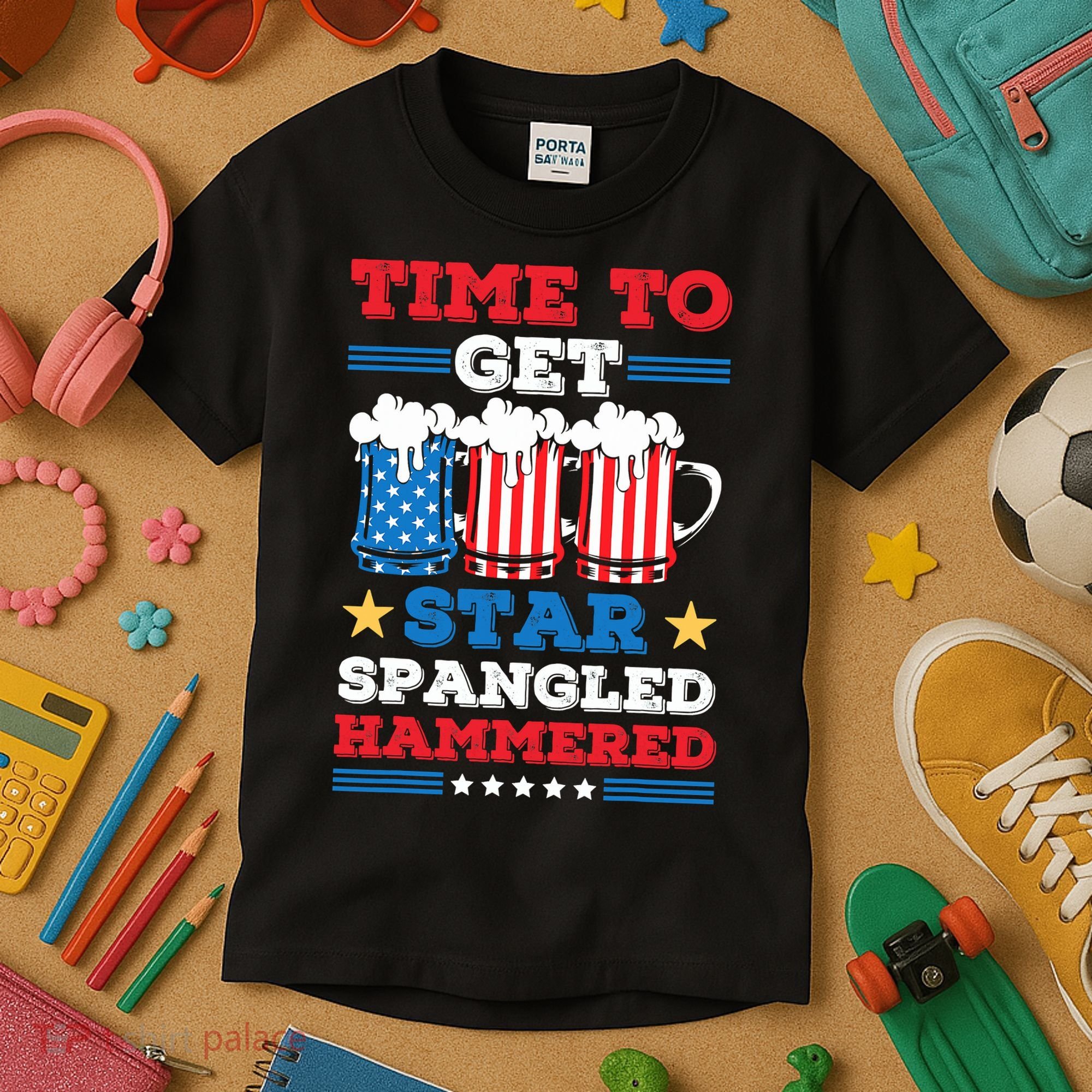 Funny 4th Of July Time To Get Star Spangled Hammered Kids T-Shirt