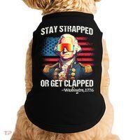 Funny 4th Of July Stay Strapped Get Clapped Washington Doggie Tank thumb 0