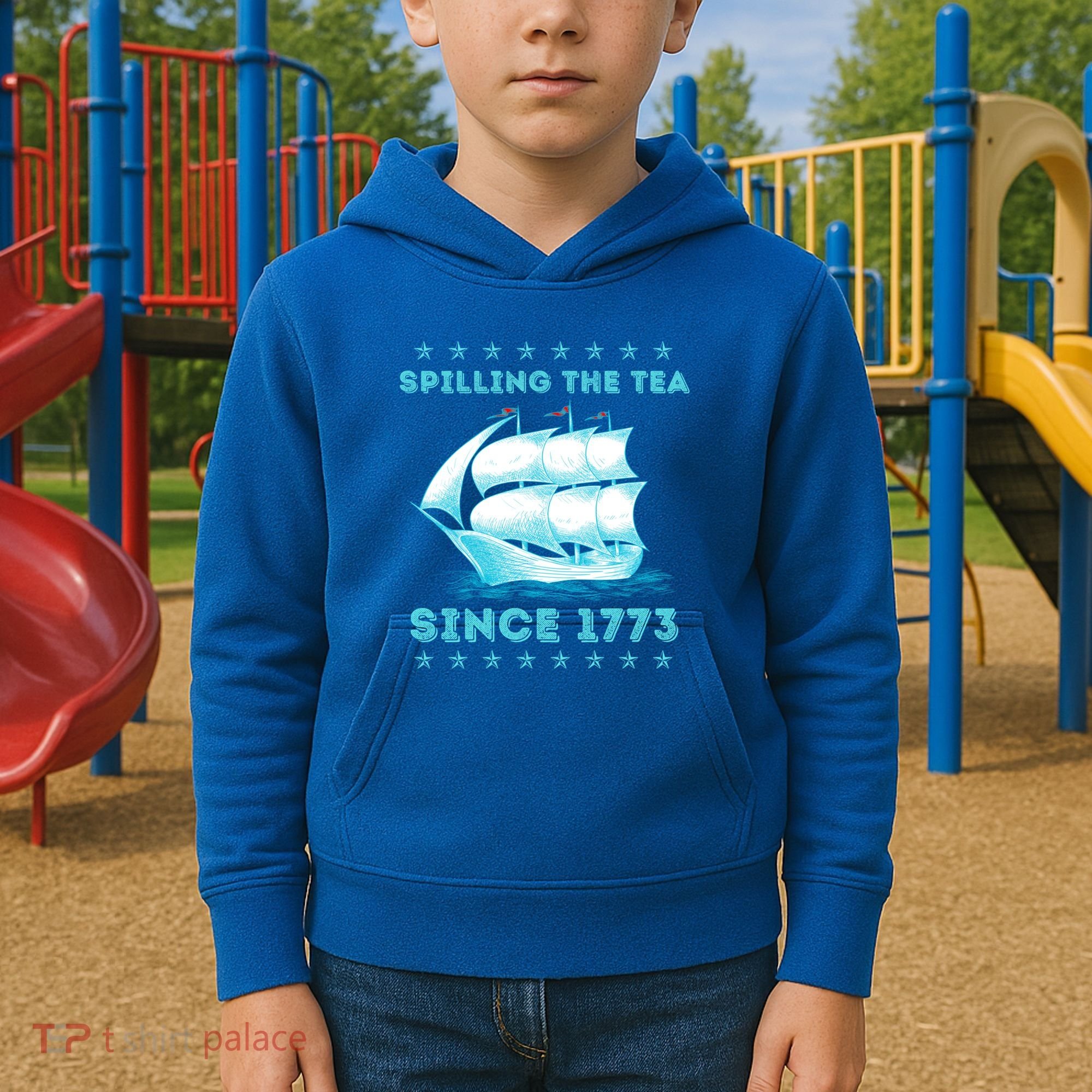 Fun 4th Of July Spilling The Tea Since 1773 History Teacher Gift Kids Hoodie
