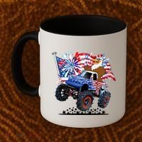 Funny 4th Of July Patriotic American Flag Monster Truck Eagle Coffee Mug thumb 2